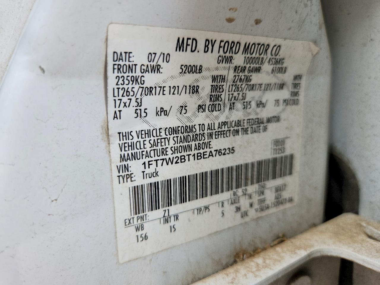 2011 Ford F250 Super Duty White vin: 1FT7W2BT1BEA76235
