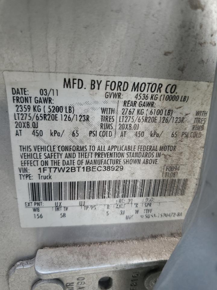 2011 Ford F250 Super Duty Silver vin: 1FT7W2BT1BEC38929