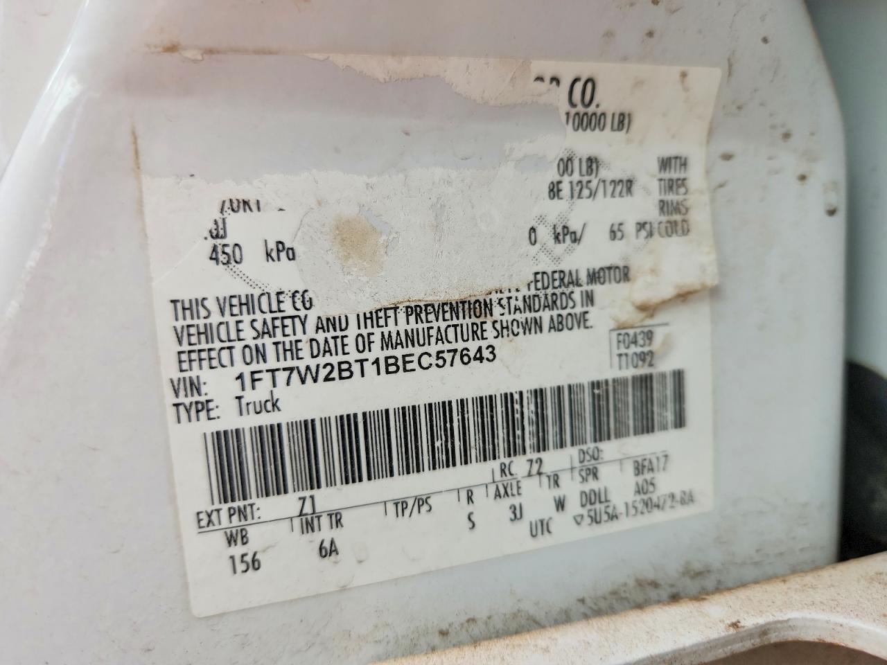 2011 Ford F250 Super Duty White vin: 1FT7W2BT1BEC57643
