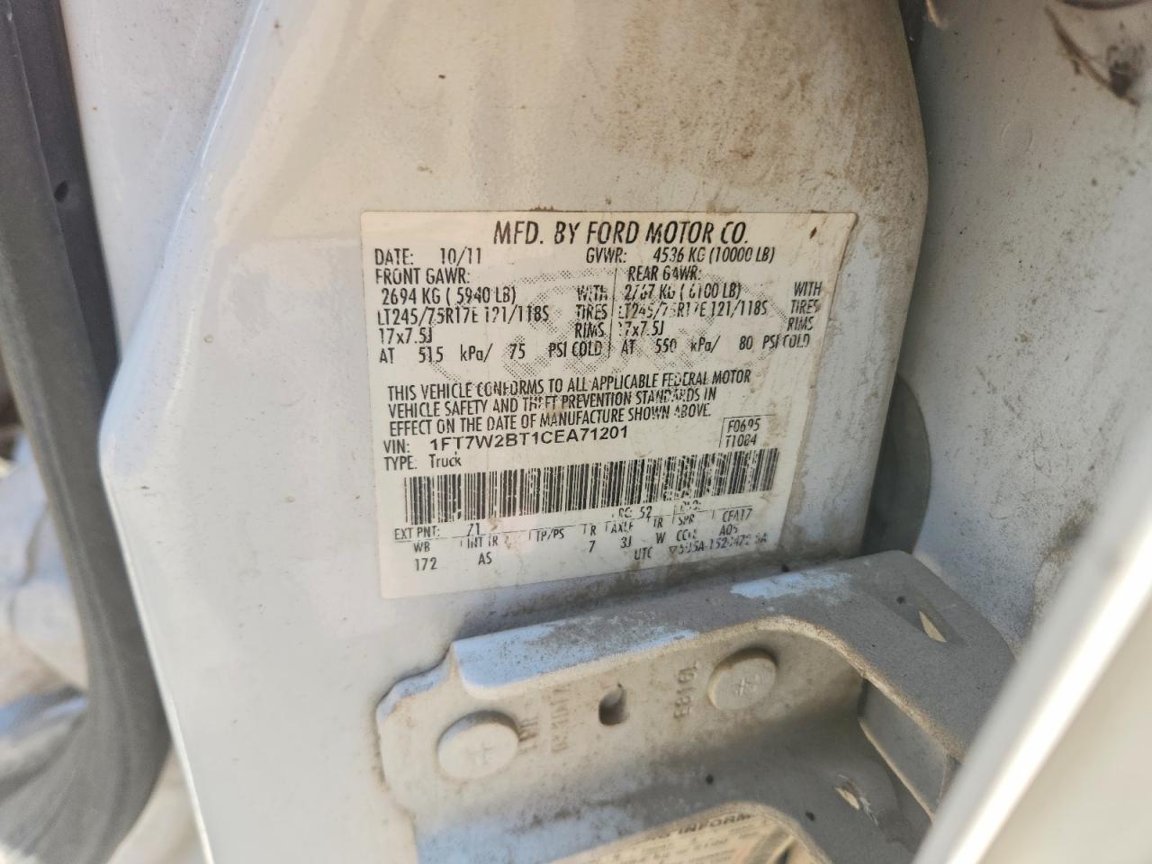 2012 Ford F250 Super Duty White vin: 1FT7W2BT1CEA71201