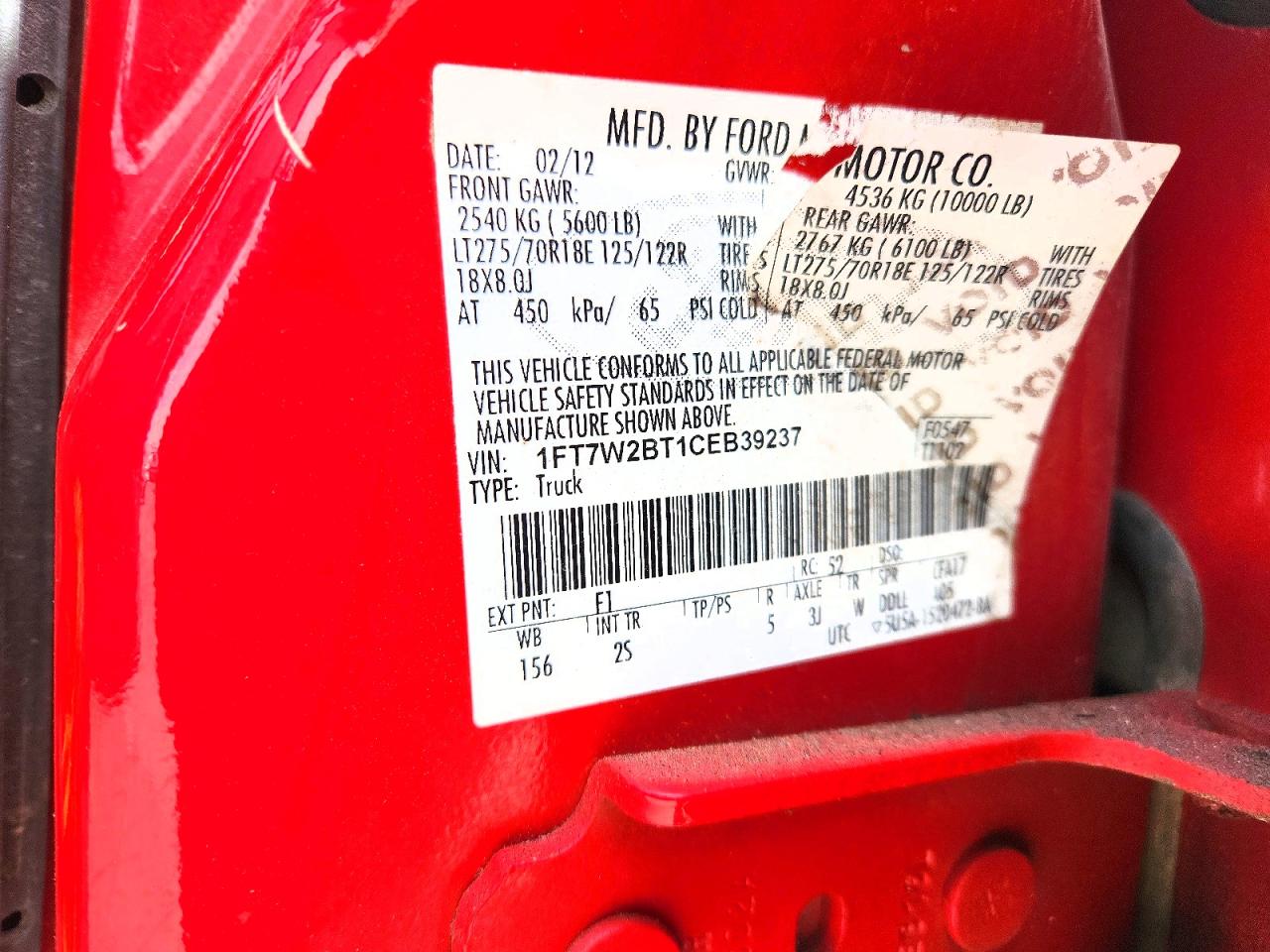 2012 Ford F250 Super Duty Red vin: 1FT7W2BT1CEB39237