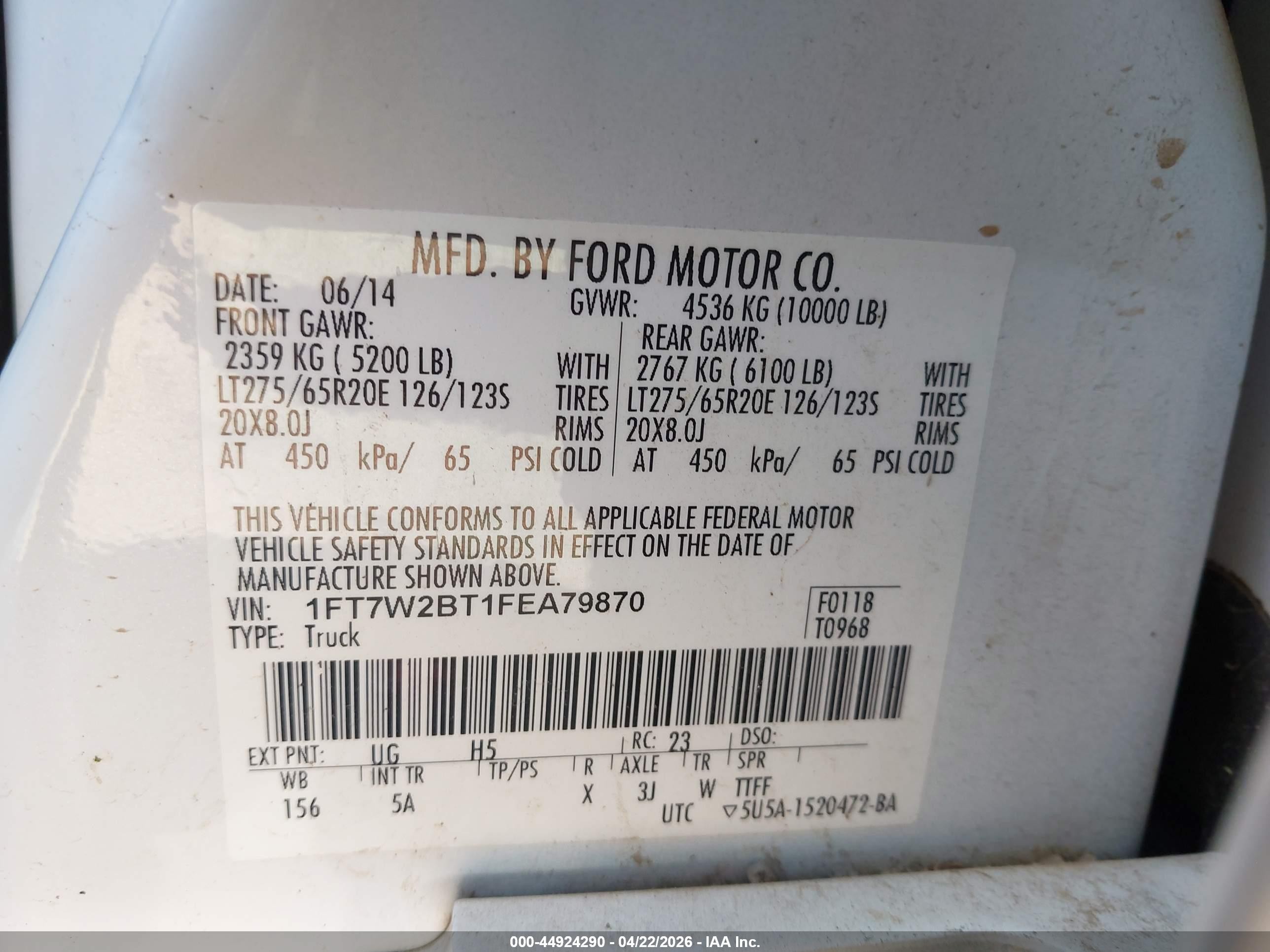 2015 Ford F-250 Lariat White vin: 1FT7W2BT1FEA79870