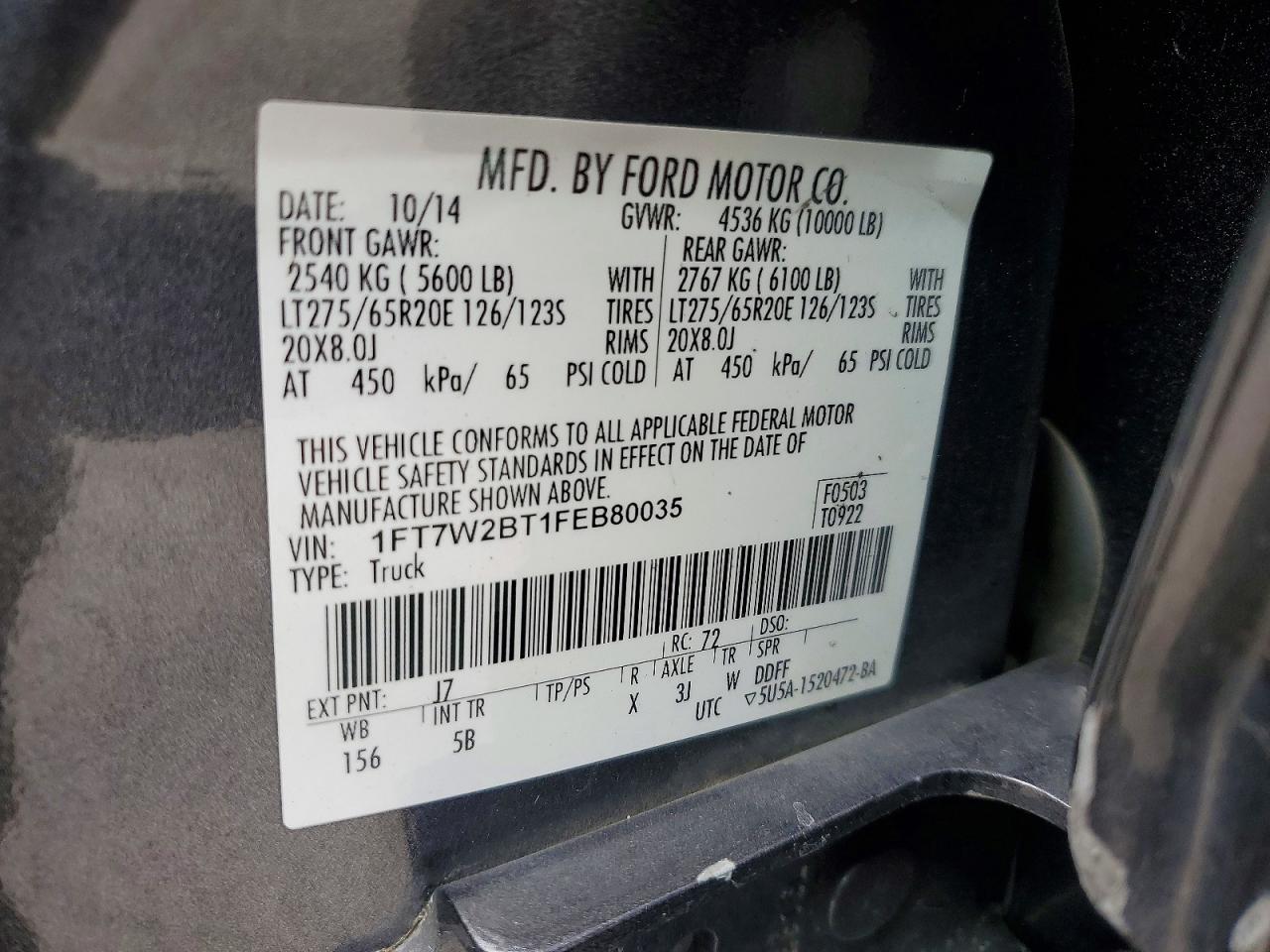 2015 Ford F250 Super Duty Gray vin: 1FT7W2BT1FEB80035