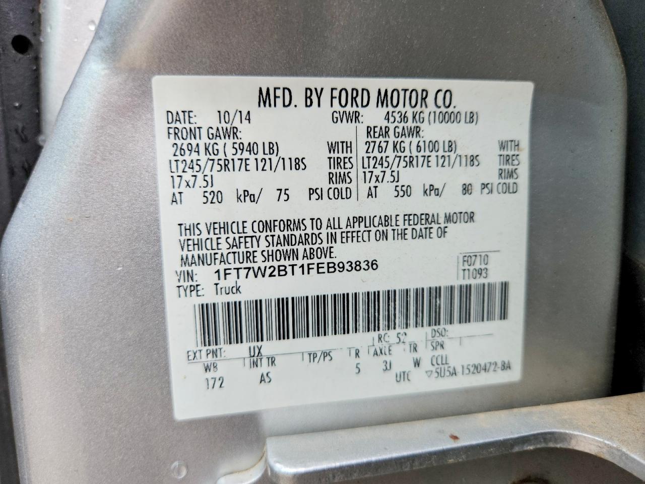 2015 Ford F250 Super Duty Silver vin: 1FT7W2BT1FEB93836