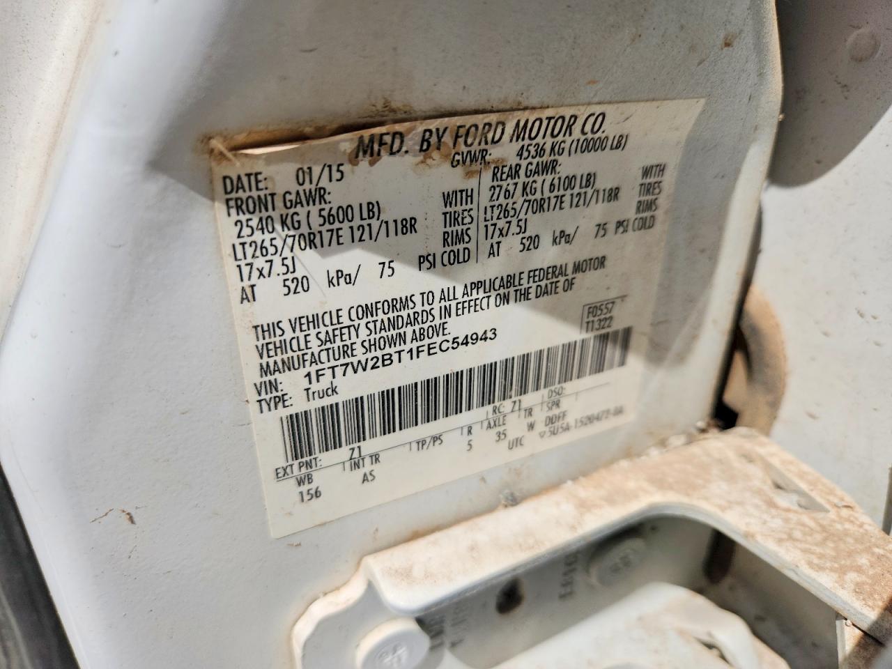 2015 Ford F250 Super Duty White vin: 1FT7W2BT1FEC54943