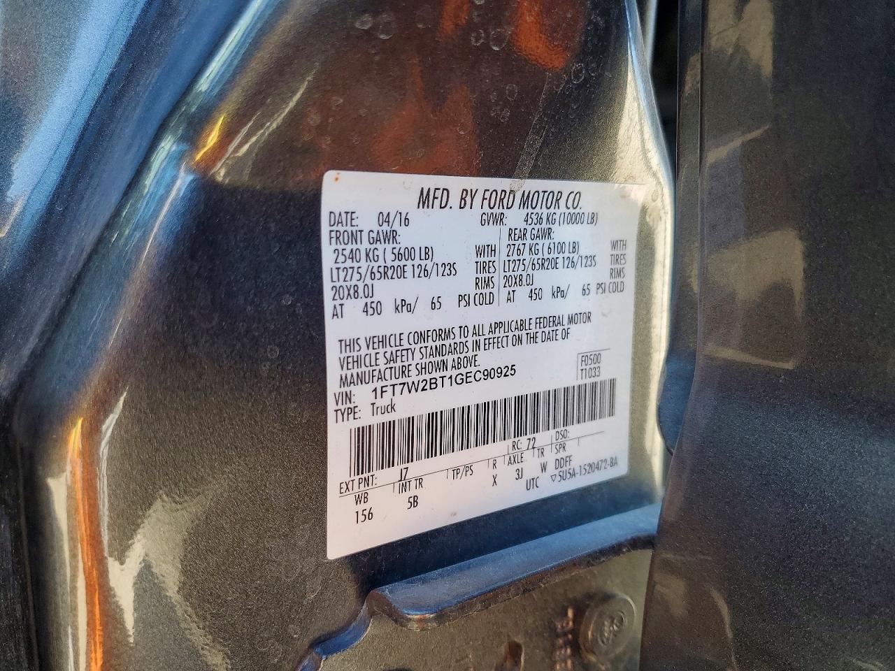 2016 Ford F250 Super Duty Gray vin: 1FT7W2BT1GEC90925