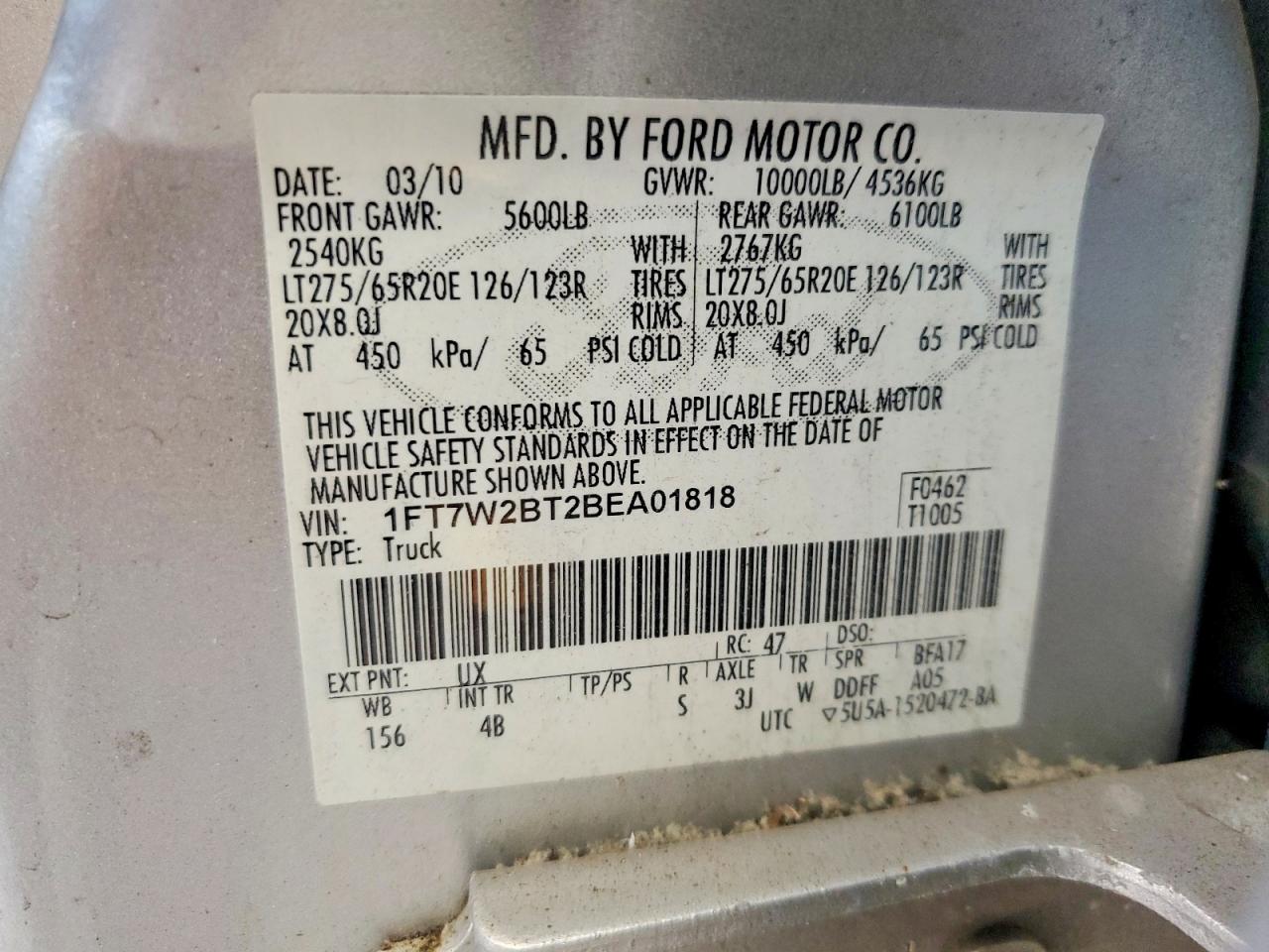 2011 Ford F250 Super Duty Silver vin: 1FT7W2BT2BEA01818