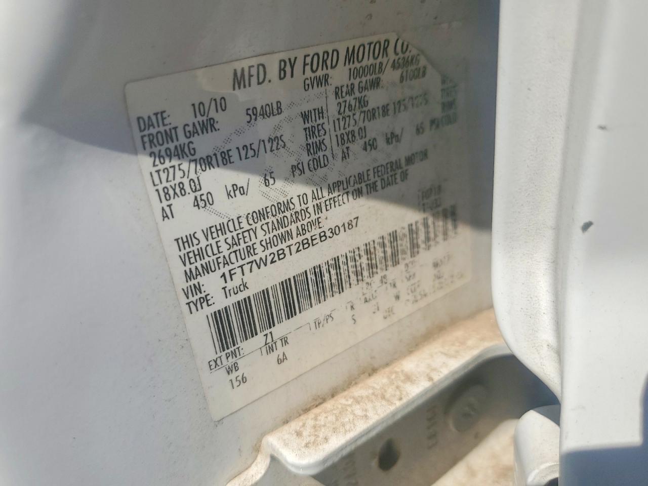 2011 Ford F250 Super Duty White vin: 1FT7W2BT2BEB30187