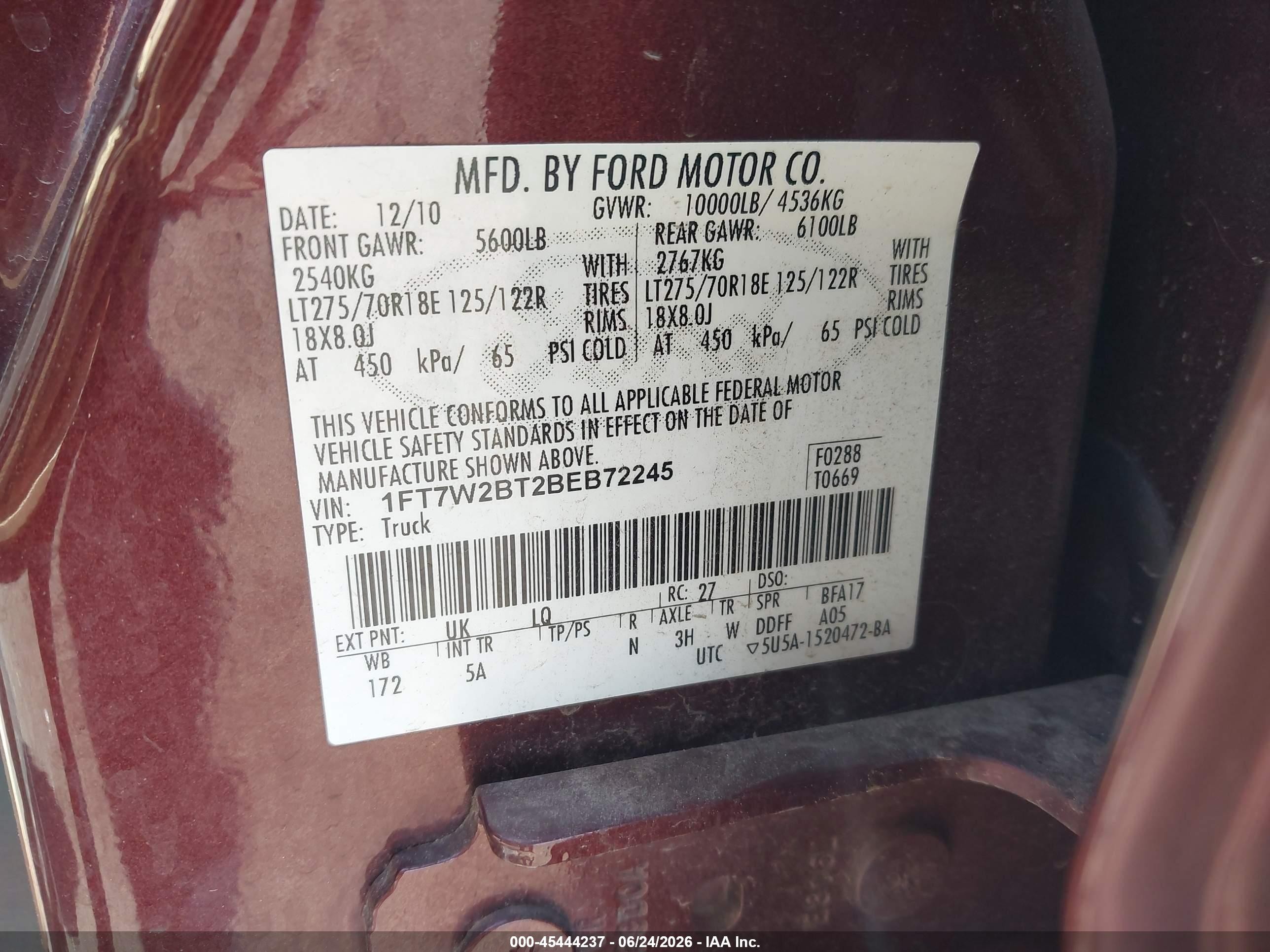 2011 Ford Super Duty F-250 Srw Lariat Maroon vin: 1FT7W2BT2BEB72245