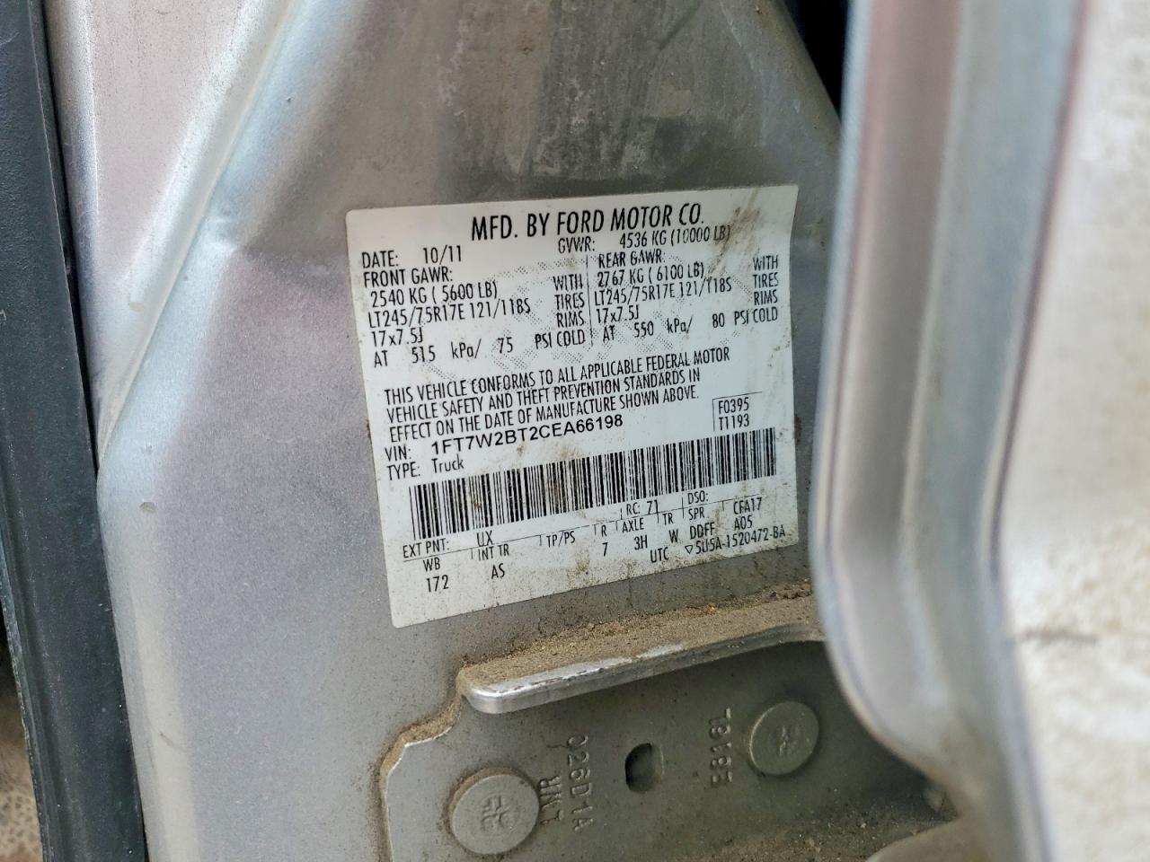 2012 Ford F250 Super Duty Silver vin: 1FT7W2BT2CEA66198
