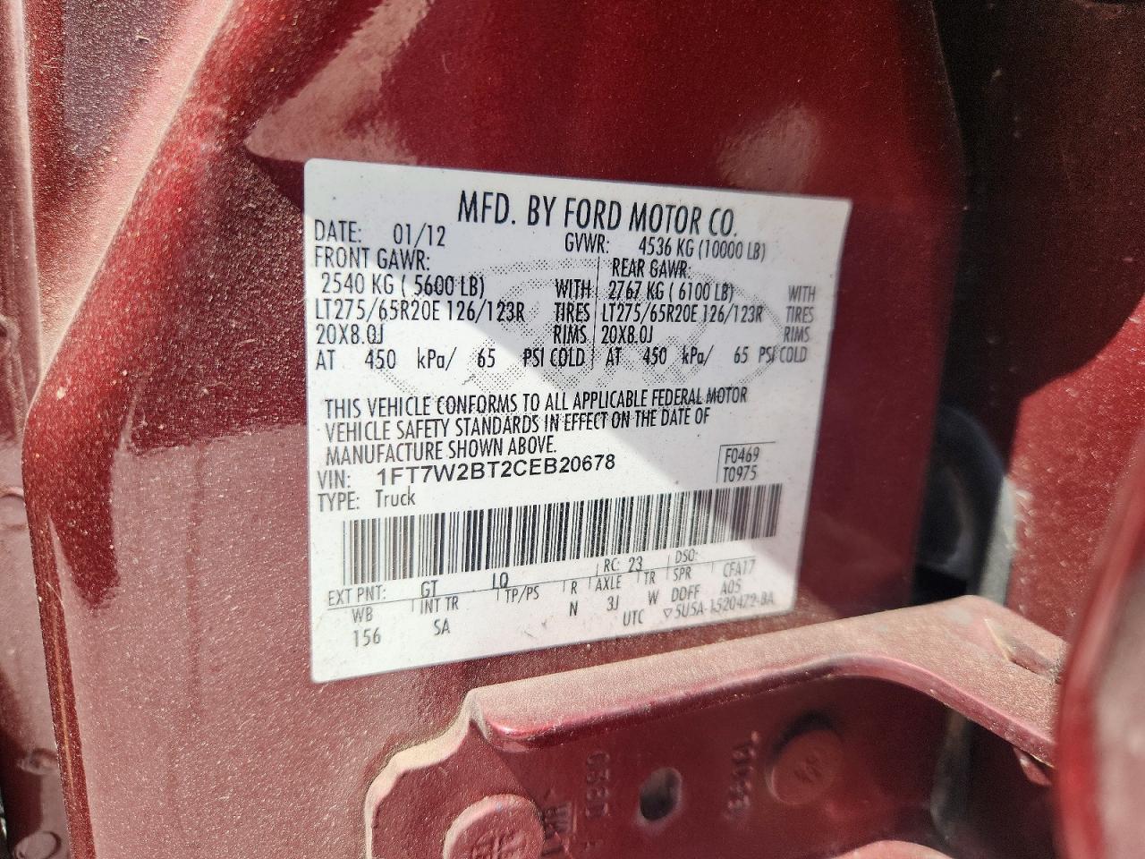 2012 Ford F250 Super Duty Burgundy vin: 1FT7W2BT2CEB20678