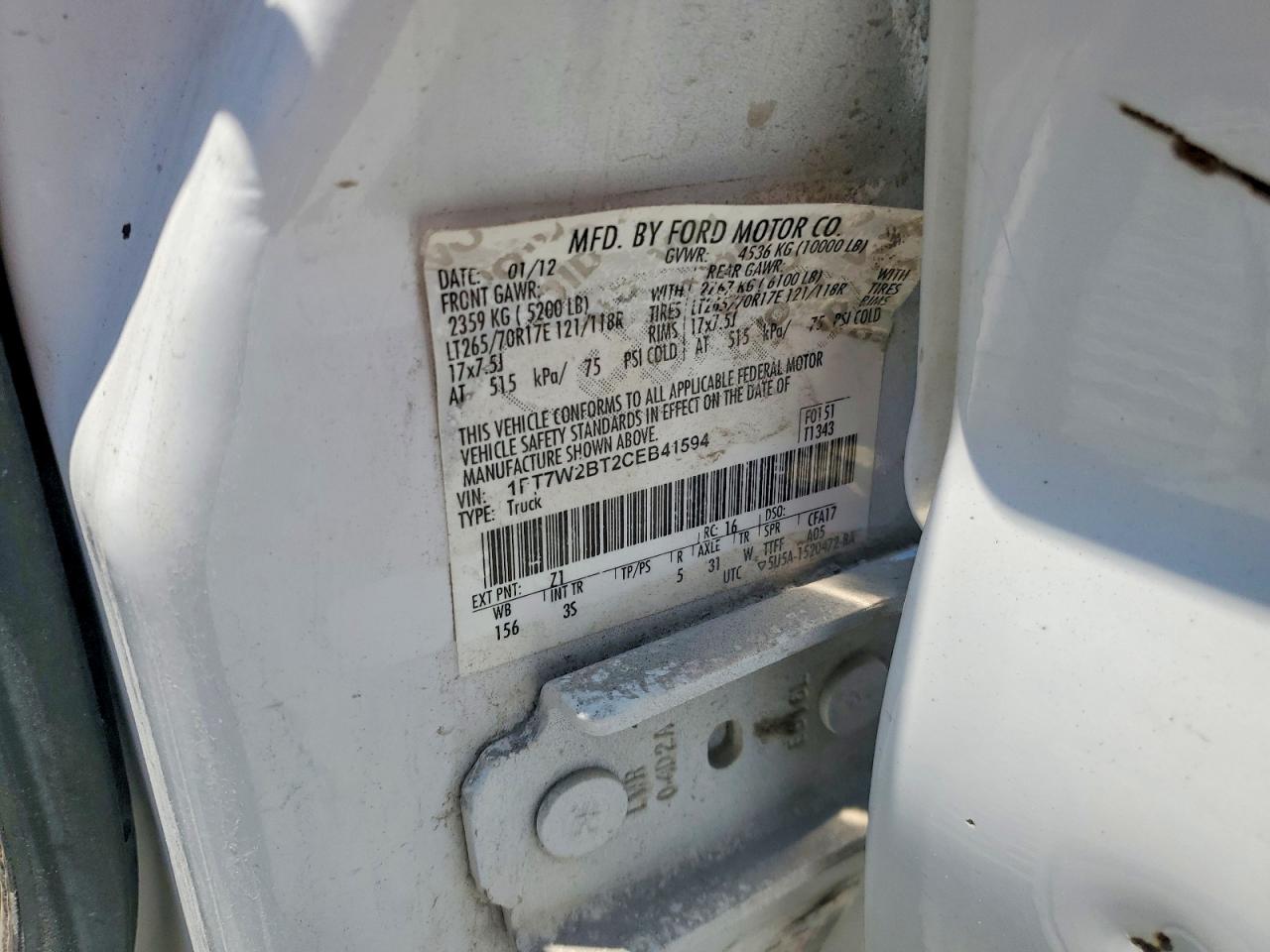 2012 Ford F250 Super Duty White vin: 1FT7W2BT2CEB41594