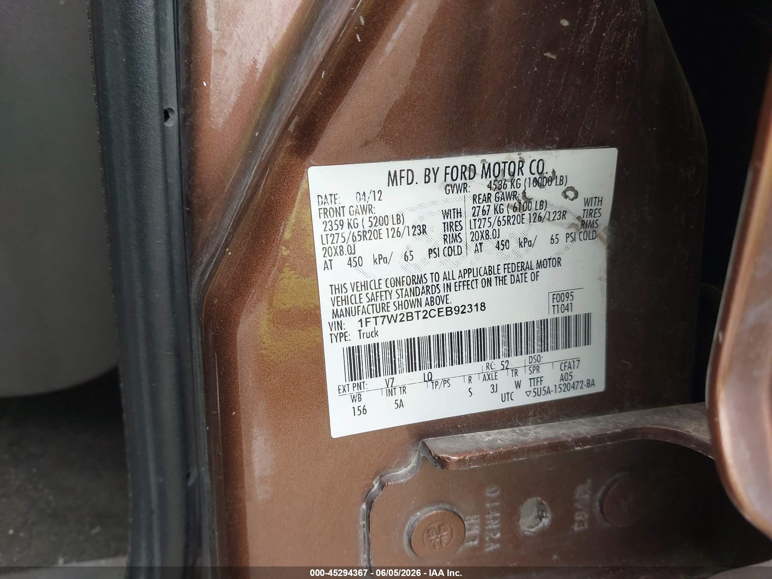 2012 Ford F-250 Lariat Brown vin: 1FT7W2BT2CEB92318