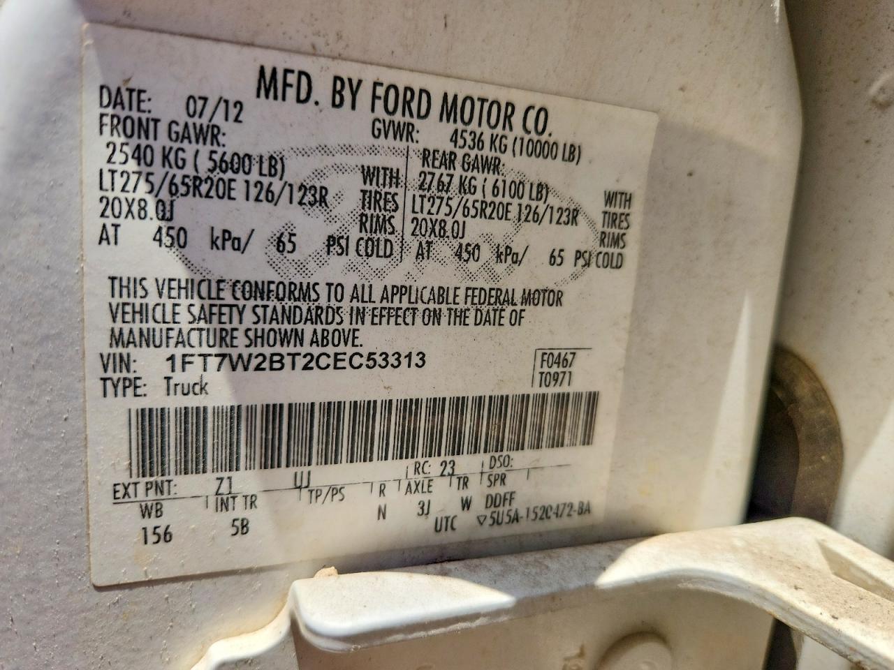 2012 Ford F250 Super Duty White vin: 1FT7W2BT2CEC53313