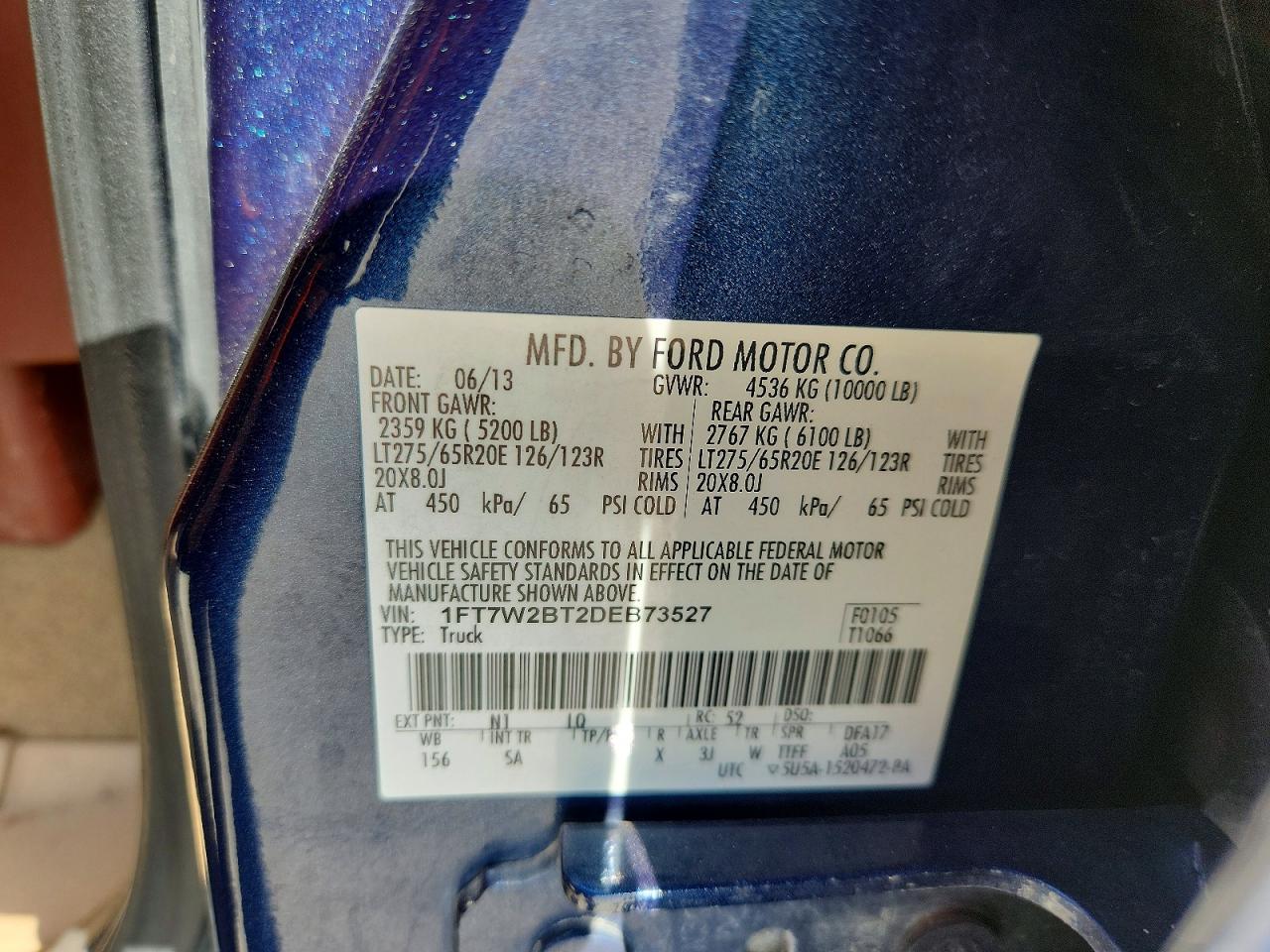 2013 Ford F250 Super Duty Blue vin: 1FT7W2BT2DEB73527