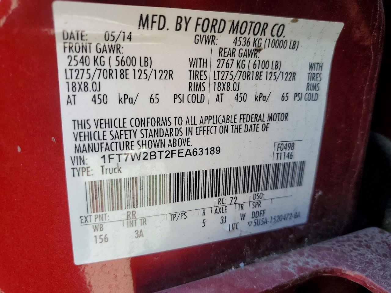 2015 Ford F250 Super Duty Red vin: 1FT7W2BT2FEA63189