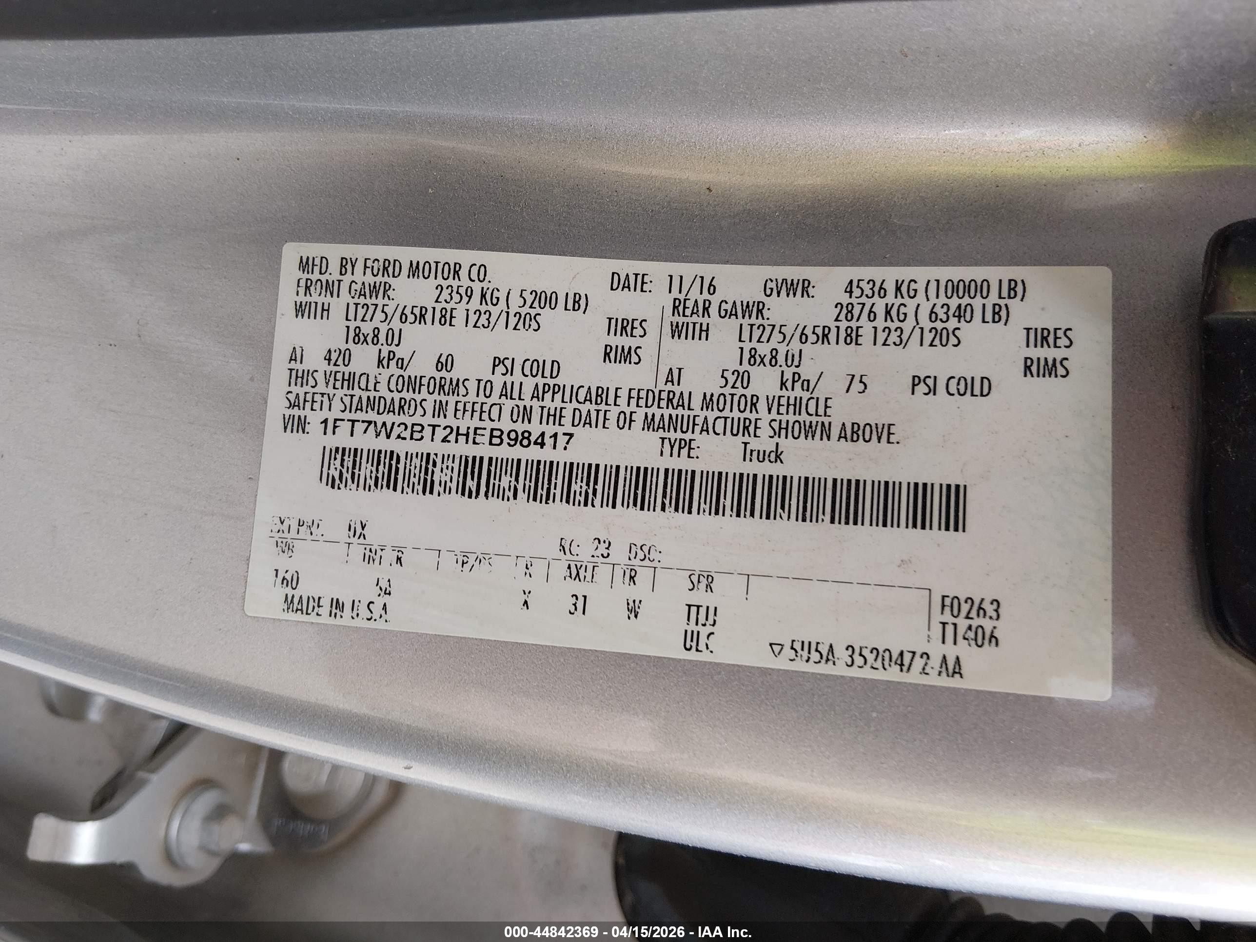 2017 Ford F-250 Lariat Silver vin: 1FT7W2BT2HEB98417