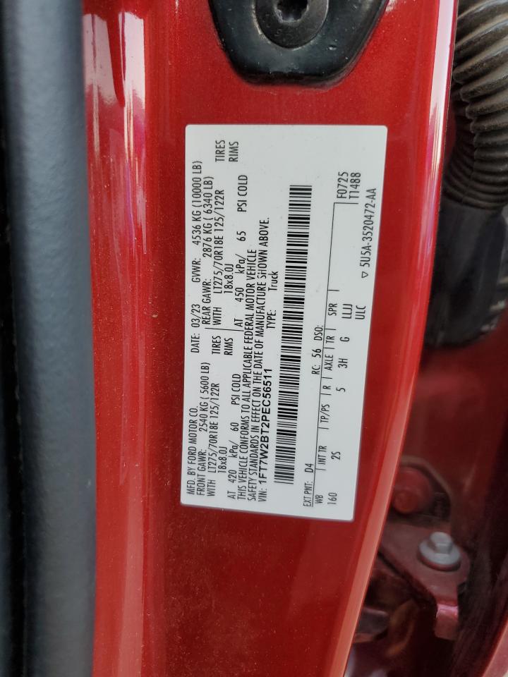 2023 Ford F250 Super Duty Red vin: 1FT7W2BT2PEC56511