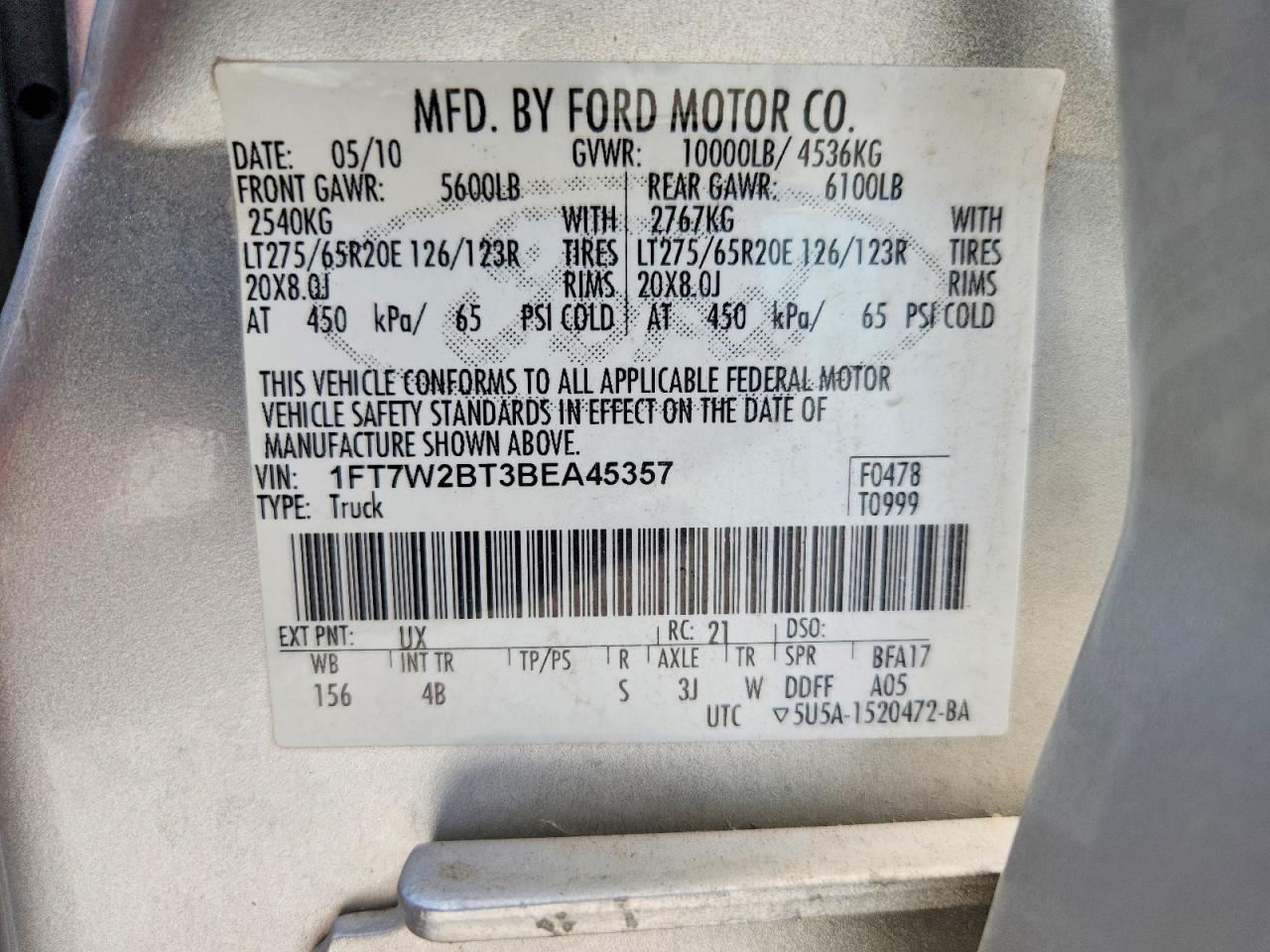 2011 Ford F250 Super Duty Silver vin: 1FT7W2BT3BEA45357