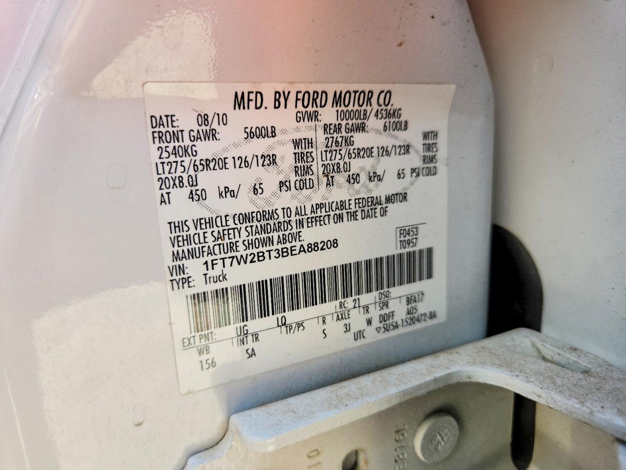 2011 Ford F250 Super Duty White vin: 1FT7W2BT3BEA88208