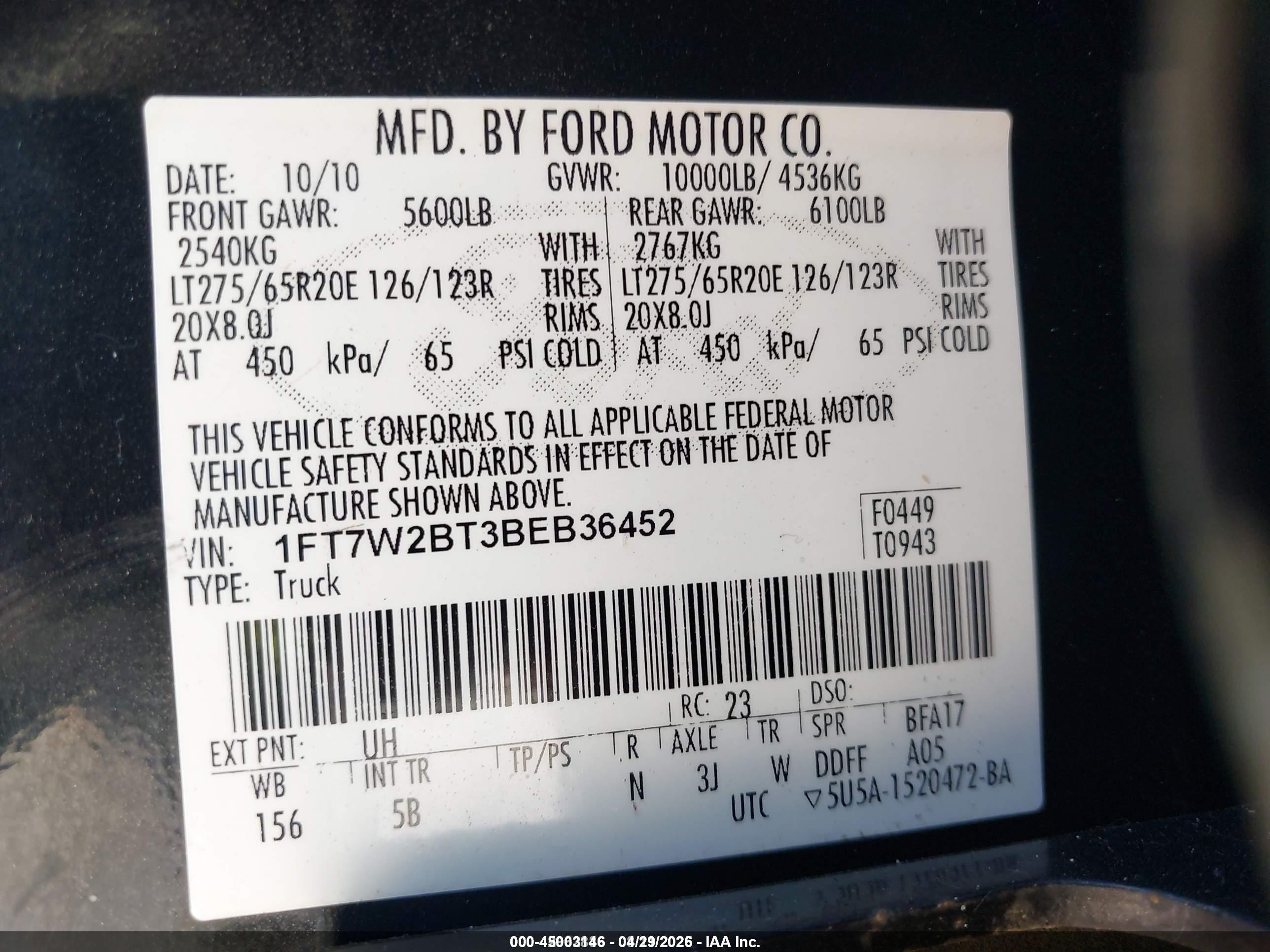 2011 Ford F-250 Lariat Black vin: 1FT7W2BT3BEB36452