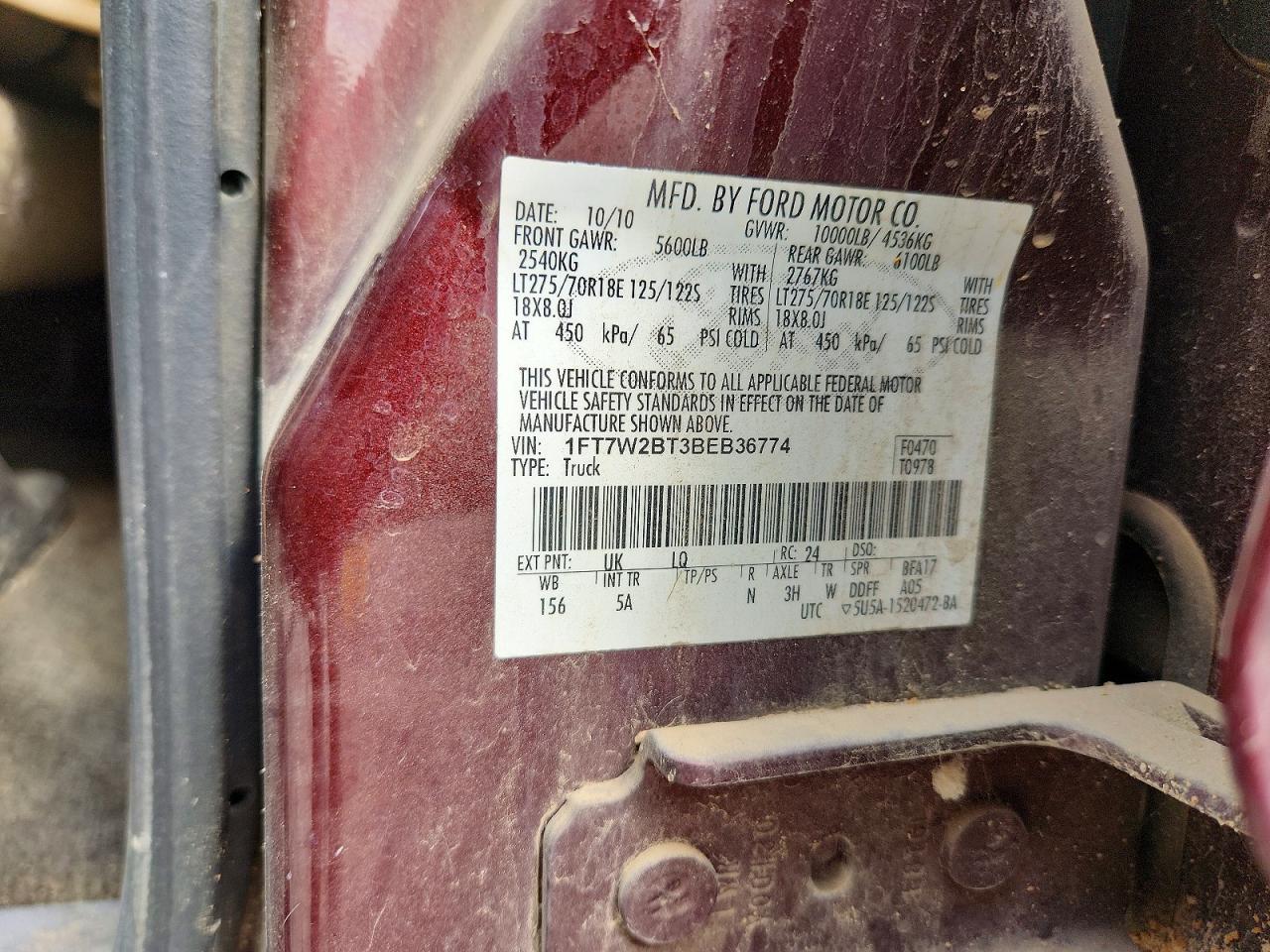 2011 Ford F250 Super Duty Burgundy vin: 1FT7W2BT3BEB36774