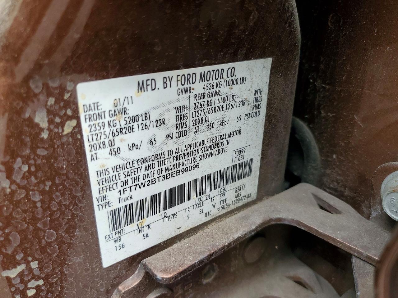 2011 Ford F250 Super Duty Brown vin: 1FT7W2BT3BEB99096
