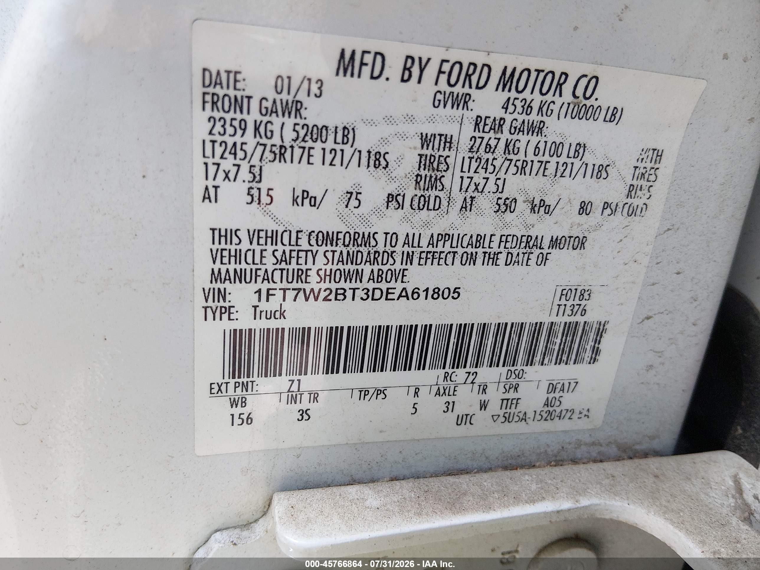 2013 Ford Super Duty F-250 Srw Xlt White vin: 1FT7W2BT3DEA61805