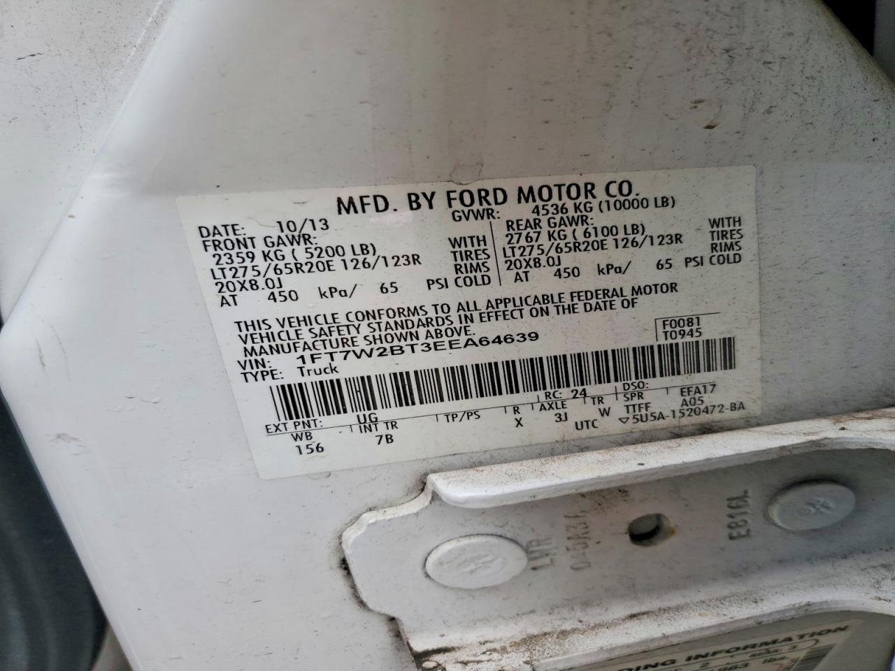 2014 Ford F250 Super Duty White vin: 1FT7W2BT3EEA64639