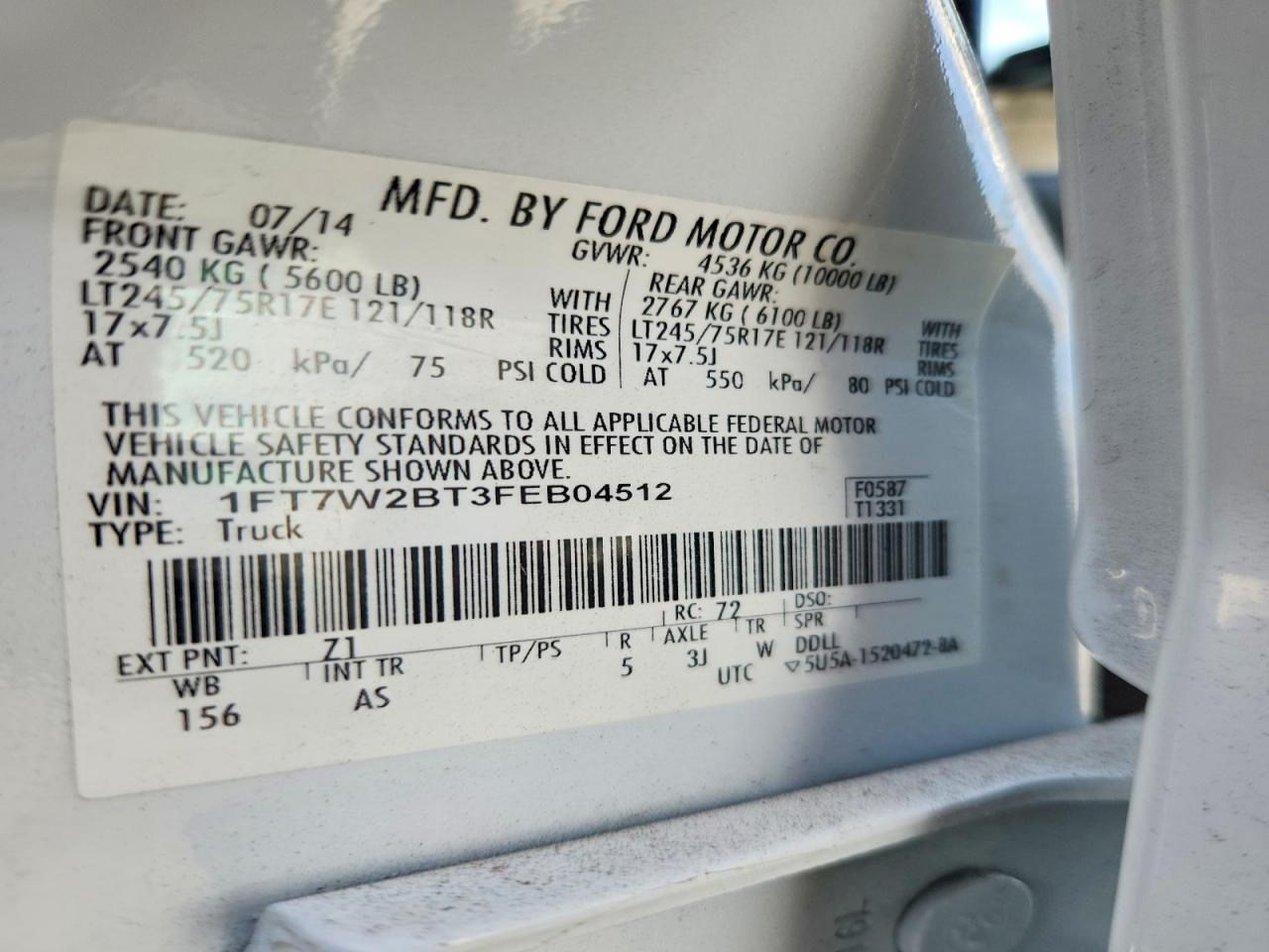 2015 Ford F250 Super Duty Белый vin: 1FT7W2BT3FEB04512