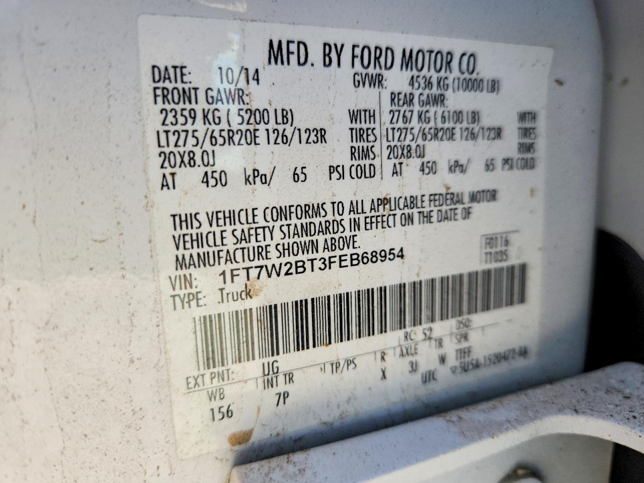 2015 Ford F250 Super Duty White vin: 1FT7W2BT3FEB68954