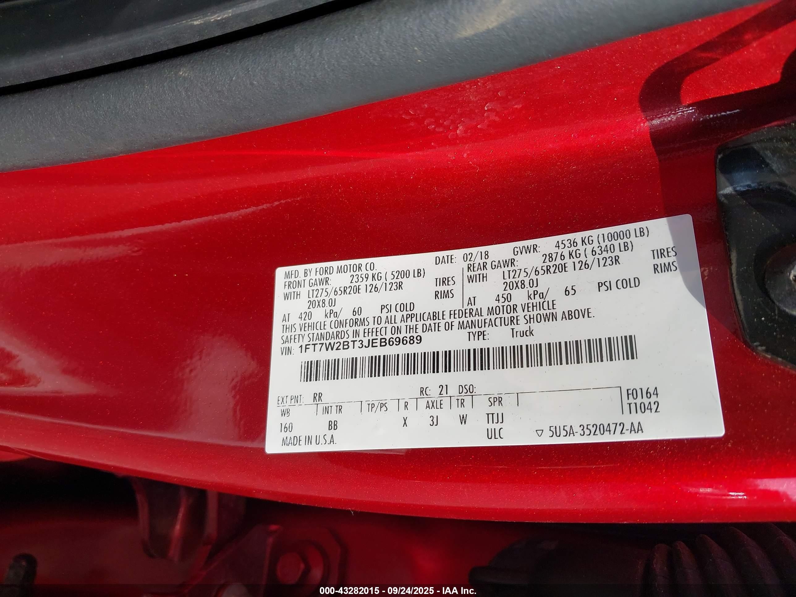 2018 Ford F-250 Platinum Красный vin: 1FT7W2BT3JEB69689