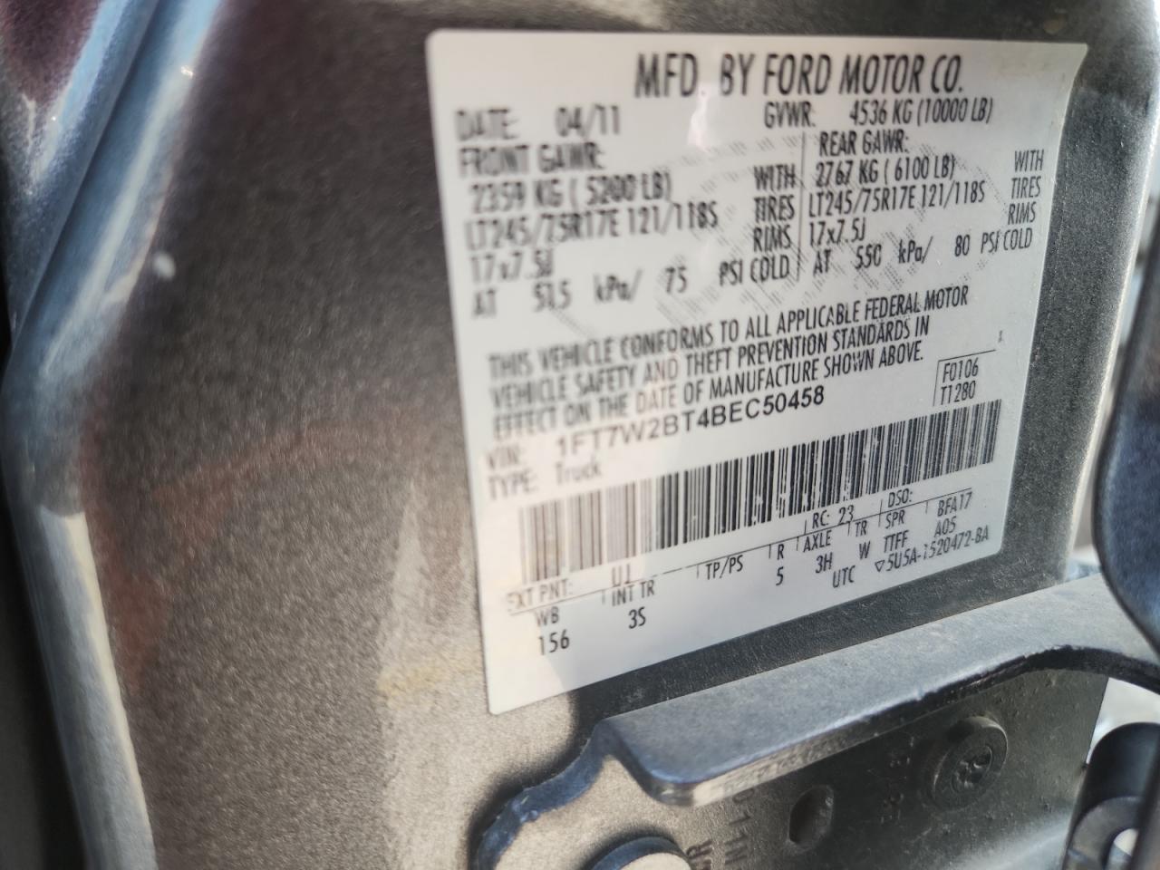 2011 Ford F250 Super Duty Gray vin: 1FT7W2BT4BEC50458