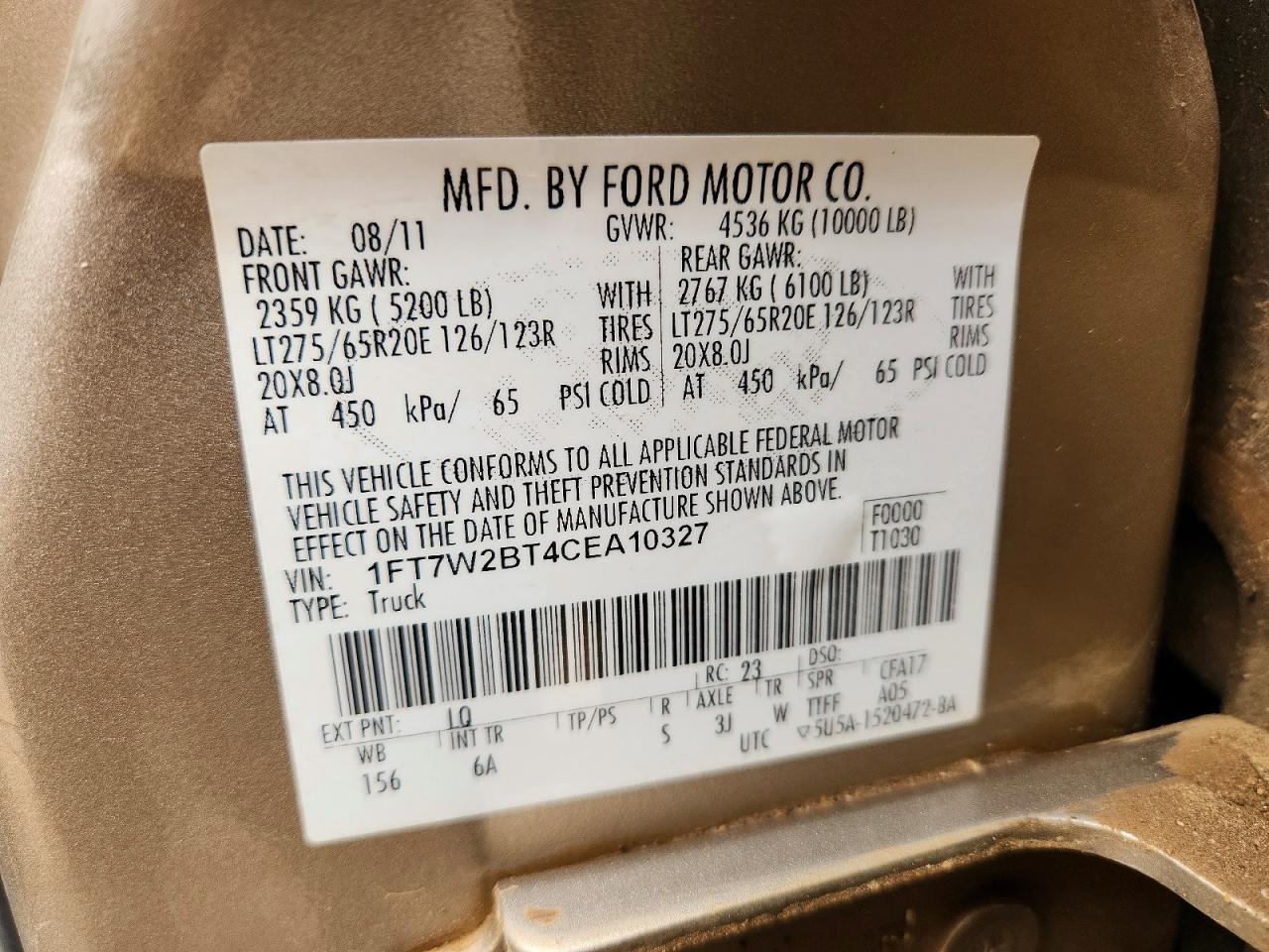 2012 Ford F250 Super Duty Gold vin: 1FT7W2BT4CEA10327