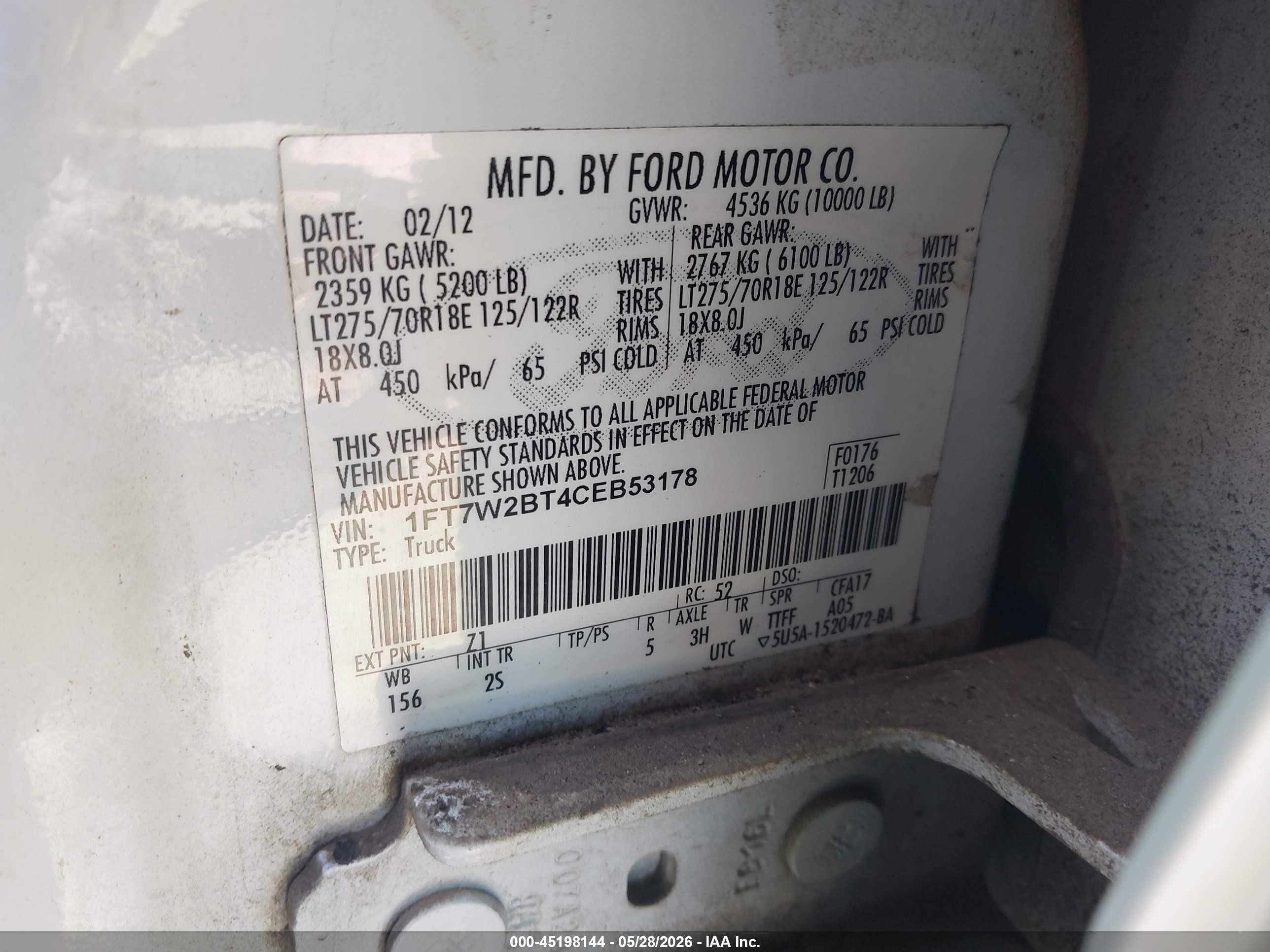 2012 Ford F-250 Xlt White vin: 1FT7W2BT4CEB53178