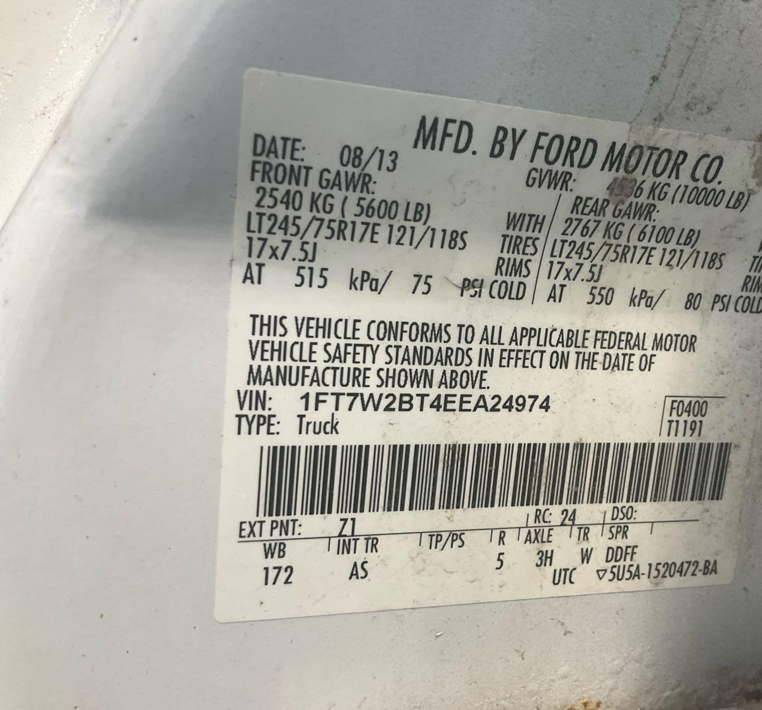2014 Ford F250 Super Duty vin: 1FT7W2BT4EEA24974