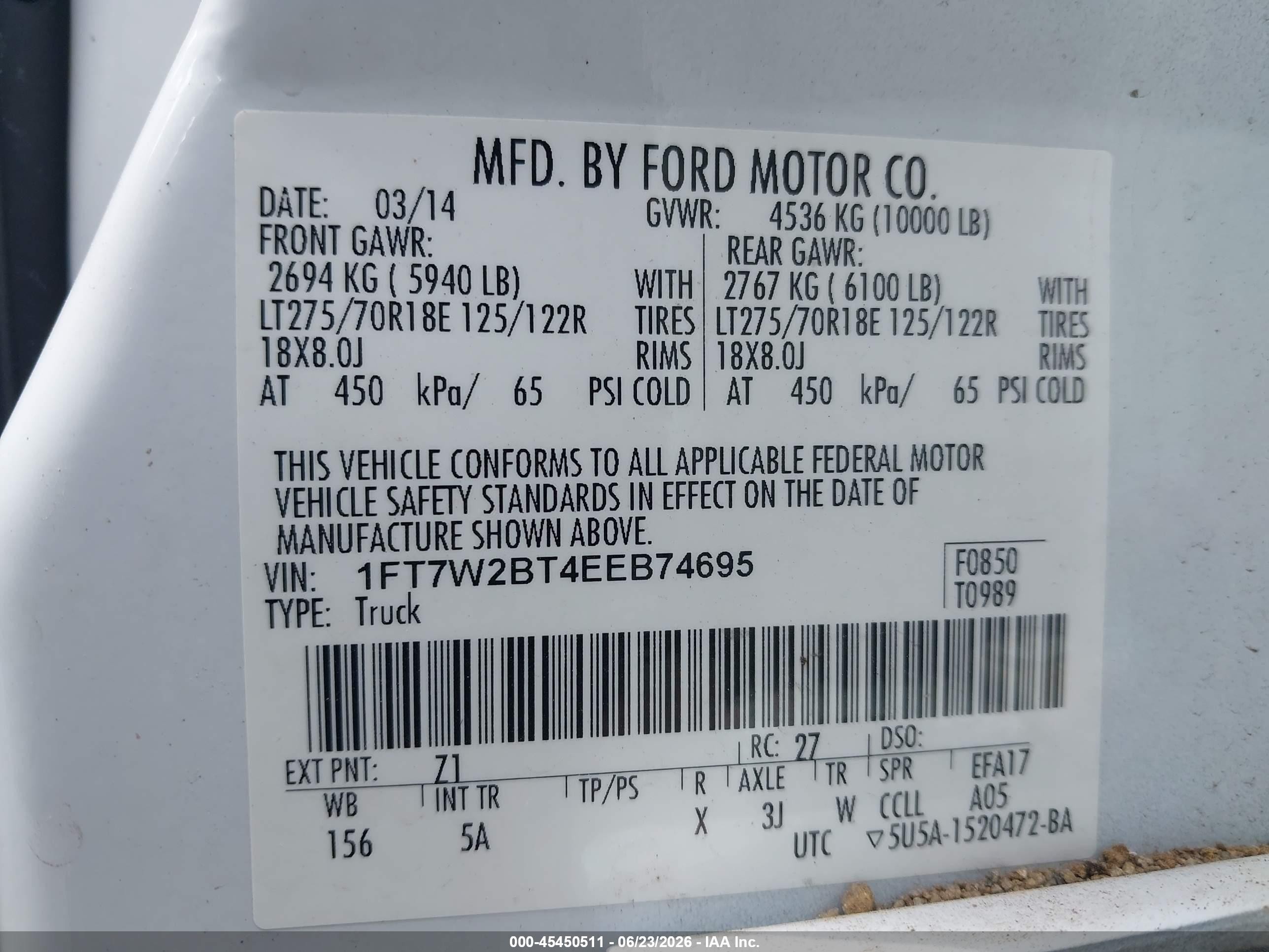 2014 Ford F-250 Lariat/xl/xlt White vin: 1FT7W2BT4EEB74695