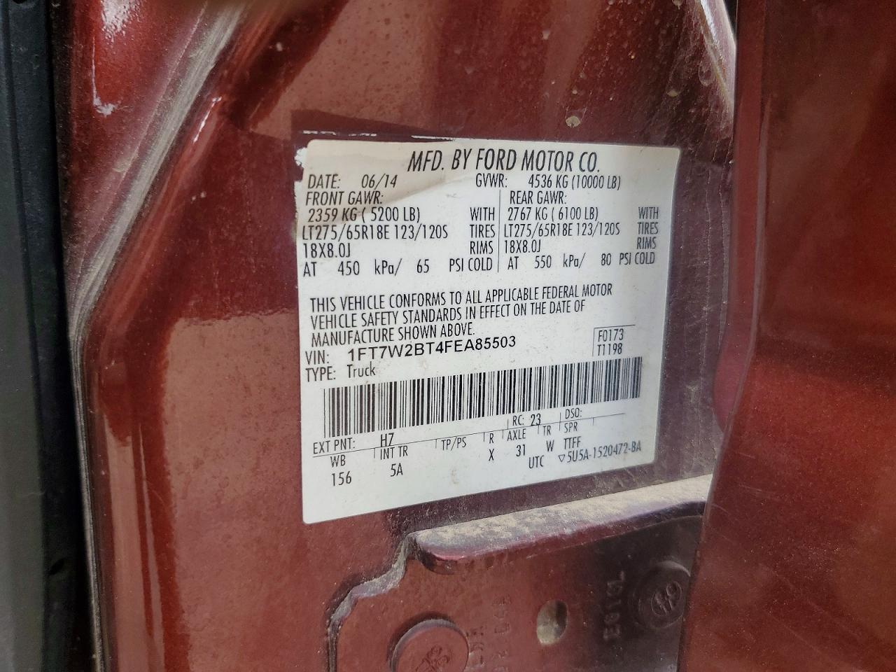 2015 Ford F250 Super Duty Burgundy vin: 1FT7W2BT4FEA85503