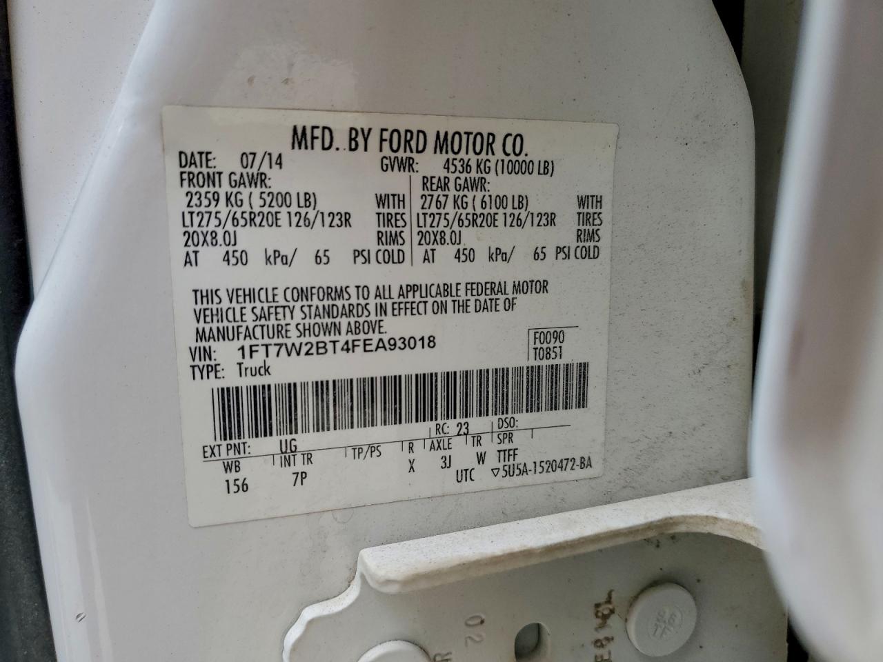 2015 Ford F250 Super Duty White vin: 1FT7W2BT4FEA93018