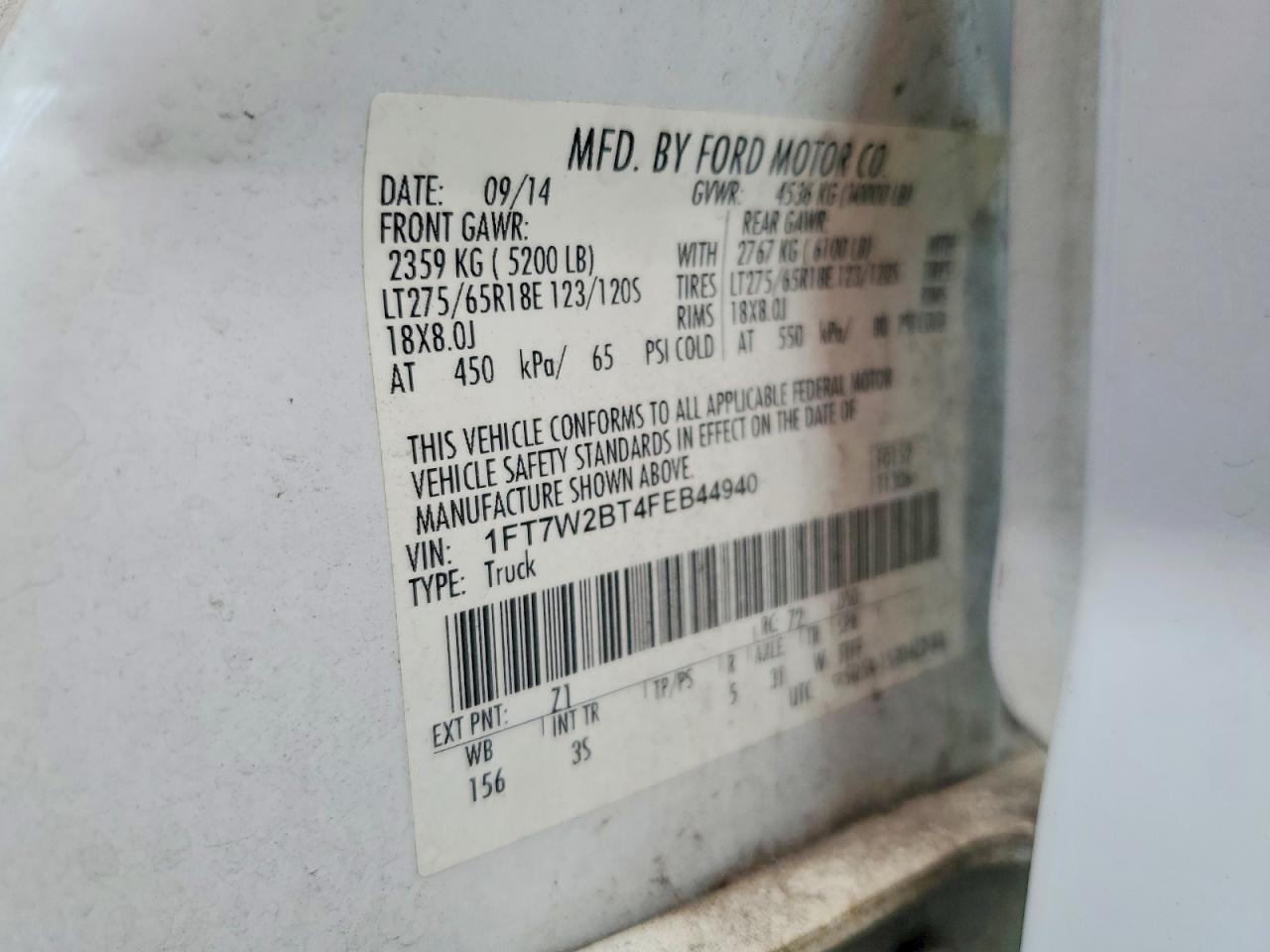 2015 Ford F250 Super Duty White vin: 1FT7W2BT4FEB44940