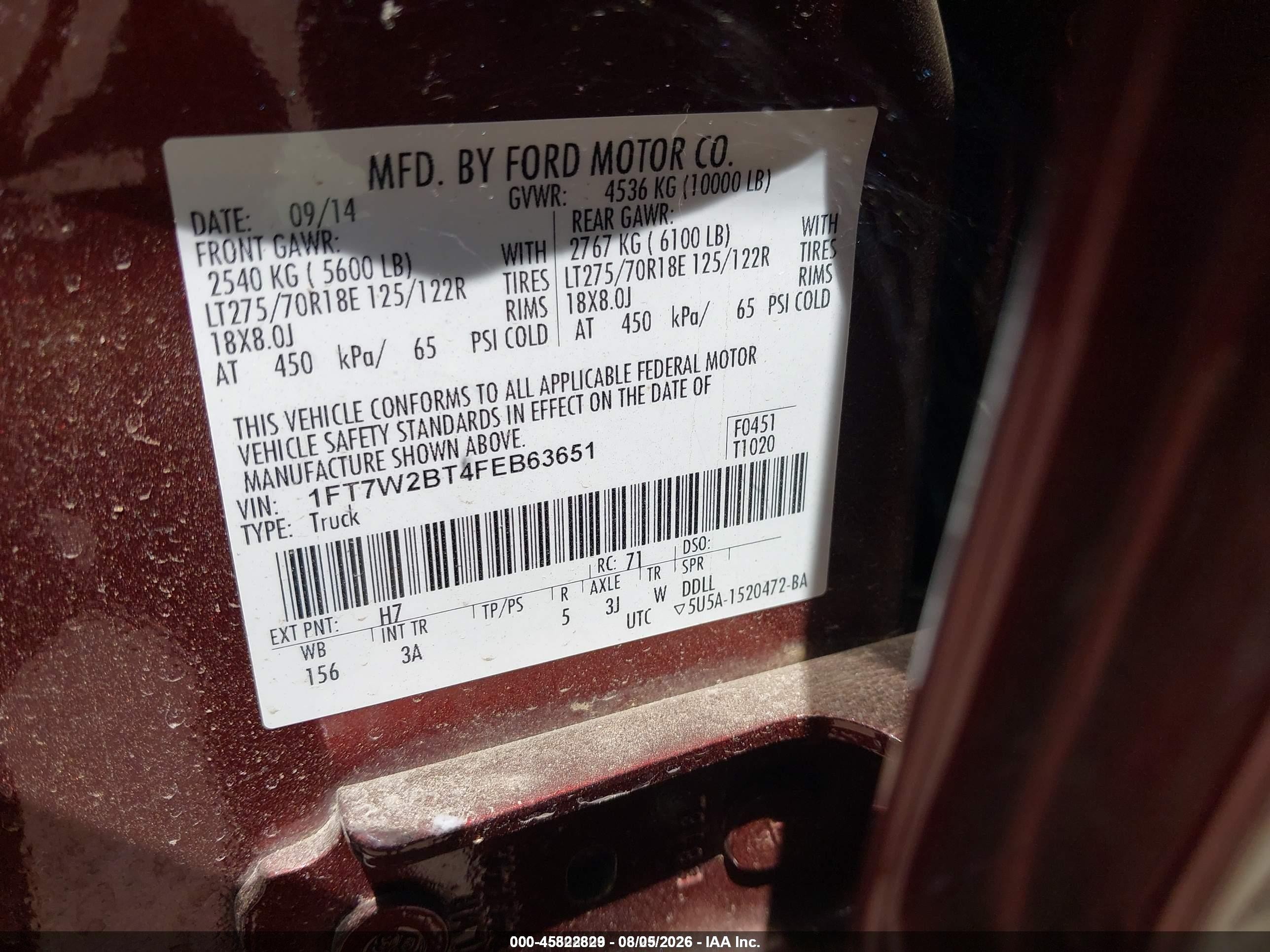 2015 Ford F-250 Xlt Burgundy vin: 1FT7W2BT4FEB63651