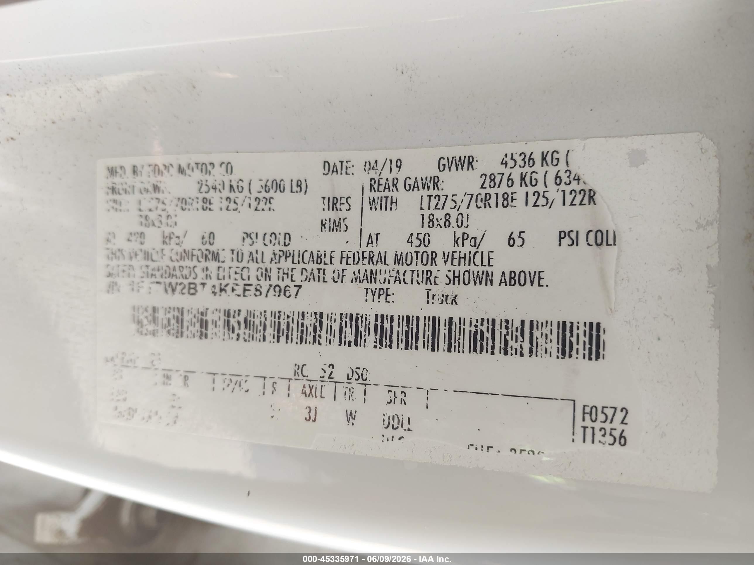 2019 Ford F-250 Xlt White vin: 1FT7W2BT4KEE87967