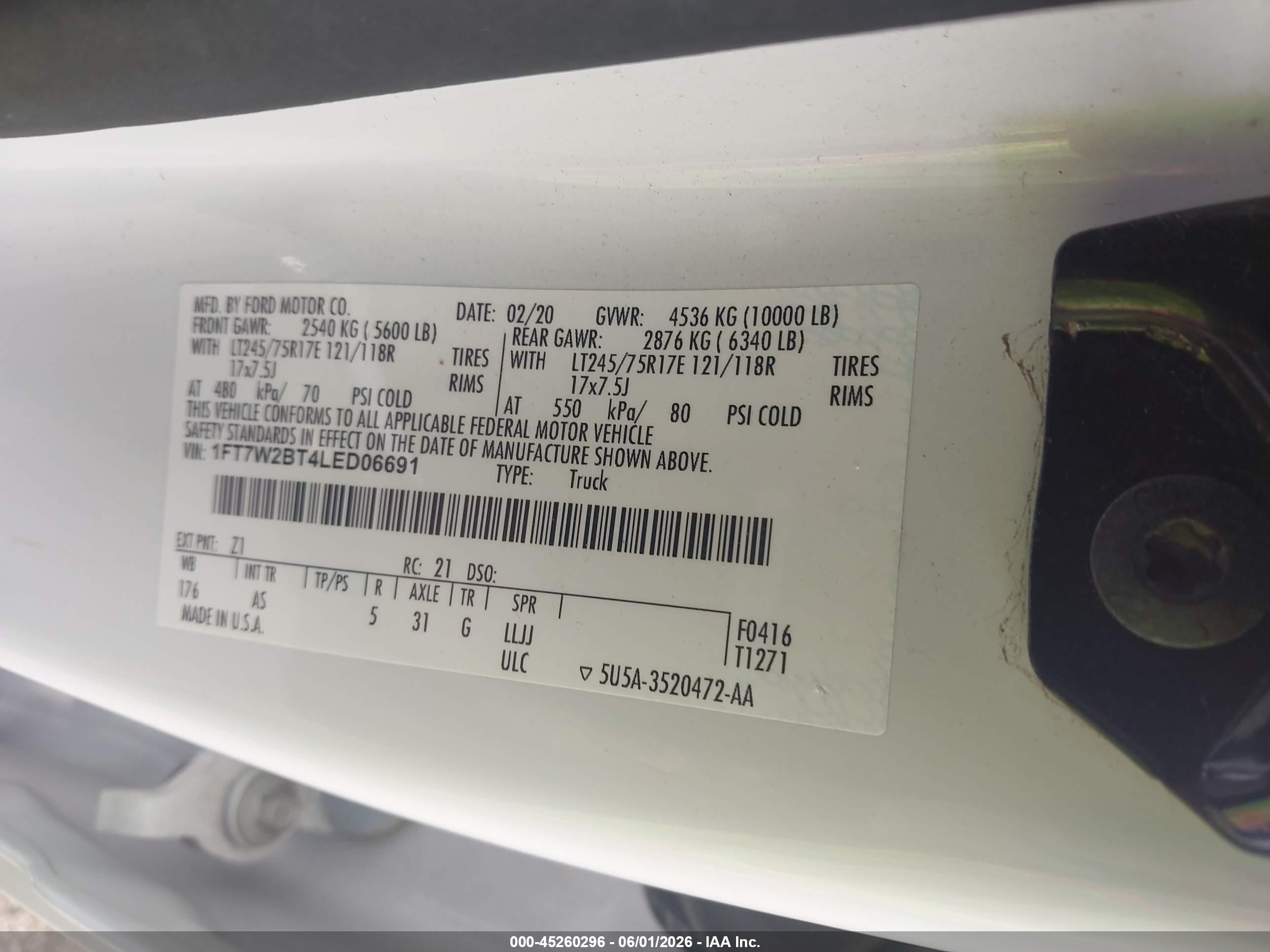 2020 Ford F-250 Xl White vin: 1FT7W2BT4LED06691