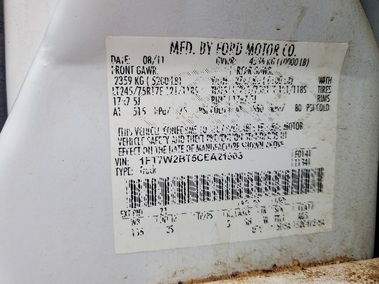 2012 Ford F250 Super Duty White vin: 1FT7W2BT5CEA21563