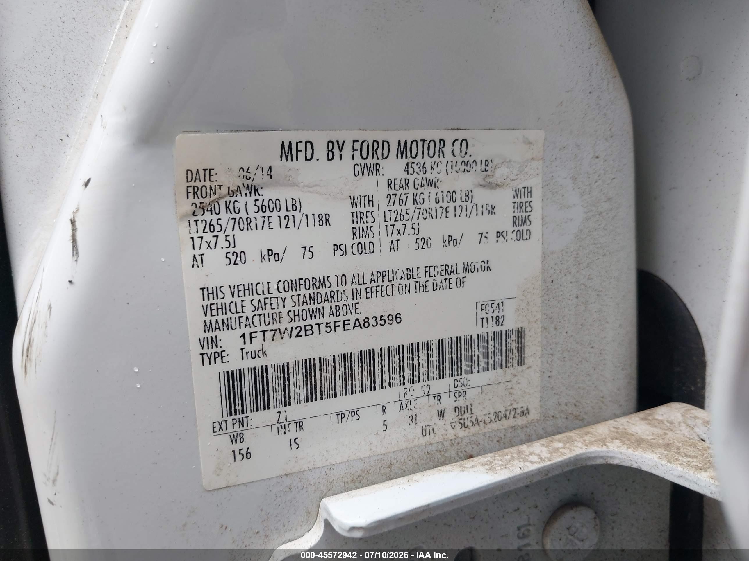 2015 Ford F-250 Xl White vin: 1FT7W2BT5FEA83596