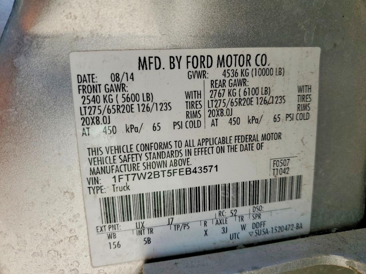 2015 Ford F250 Super Duty Silver vin: 1FT7W2BT5FEB43571