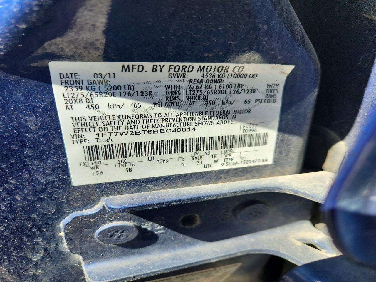 2011 Ford F250 Super Duty Blue vin: 1FT7W2BT6BEC40014