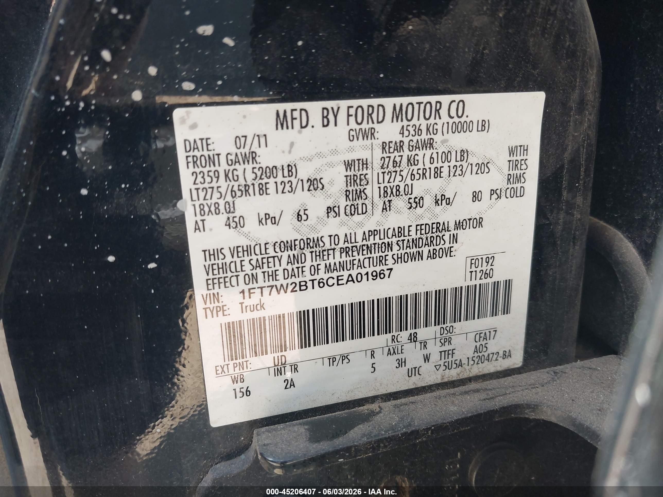 2012 Ford F-250 Xlt Black vin: 1FT7W2BT6CEA01967