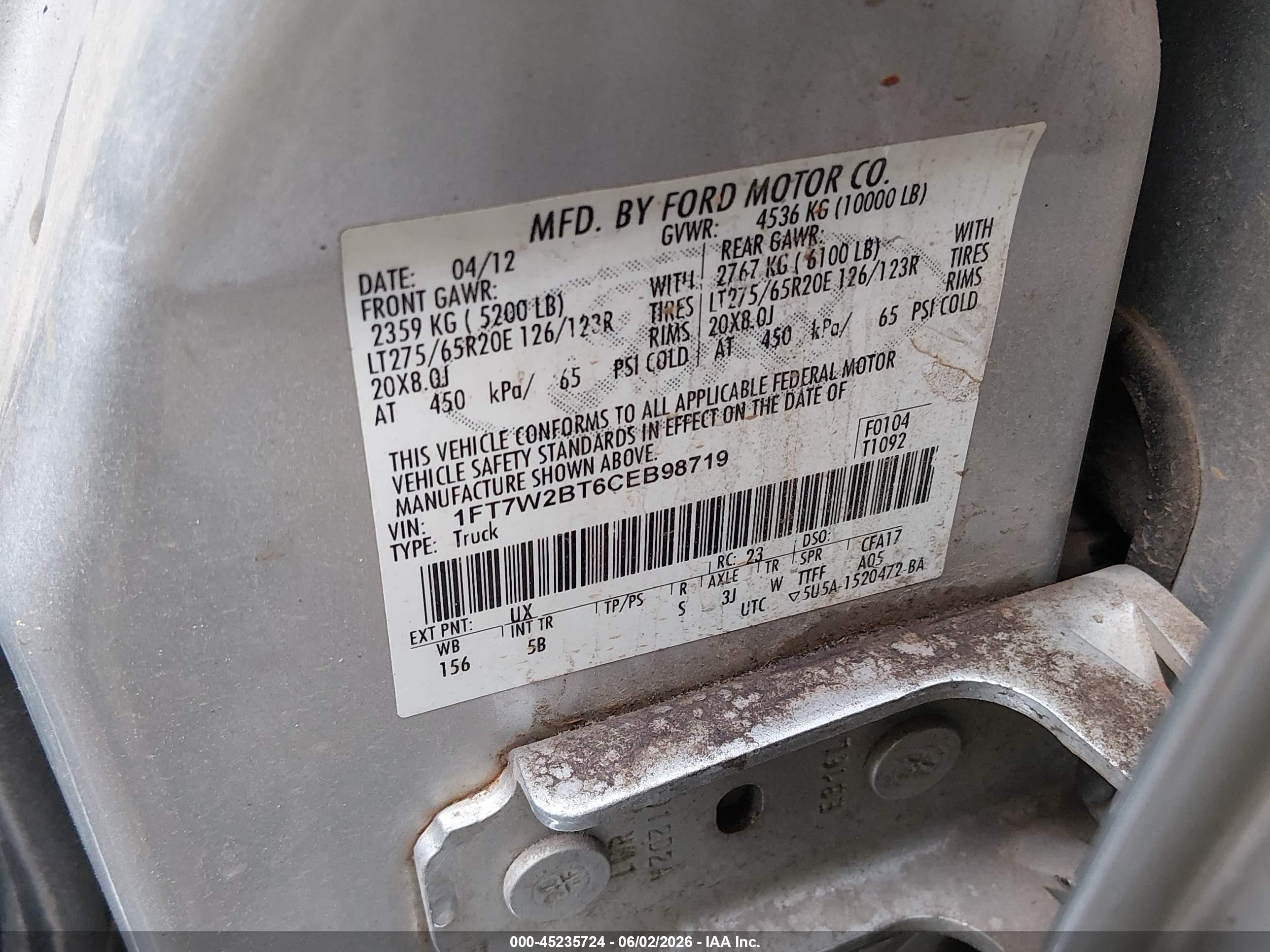 2012 Ford F-250 Lariat White vin: 1FT7W2BT6CEB98719