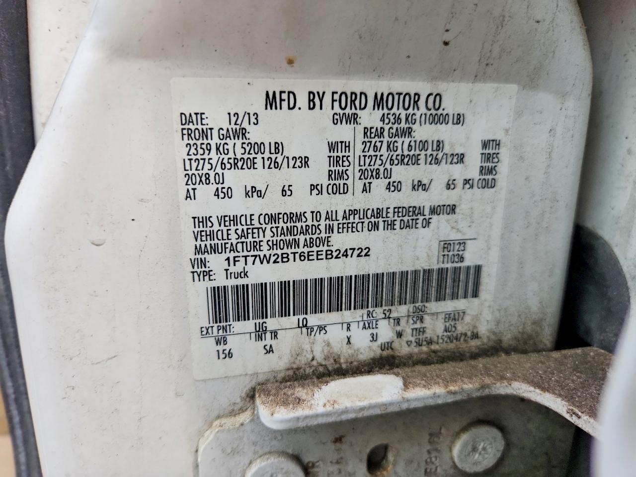 2014 Ford F250 Super Duty White vin: 1FT7W2BT6EEB24722